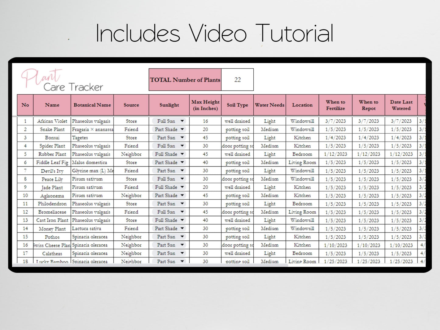 Plant Care Tracker Template Excel Spreadsheet Google Sheets