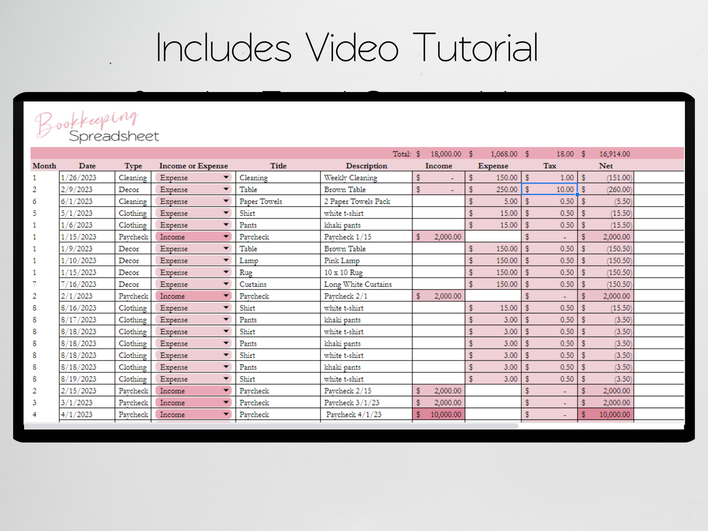 Bookkeeping Template Google Sheets Excel Spreadsheet