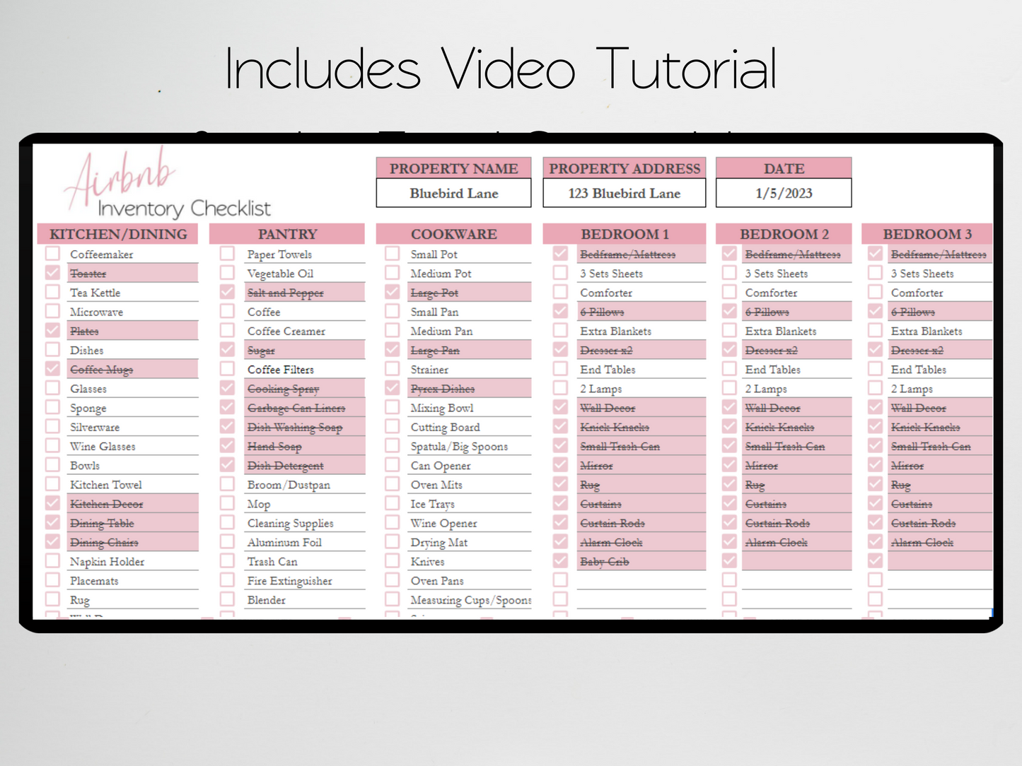 Airbnb Inventory Checklist Template Google Sheets Excel Spreadsheet