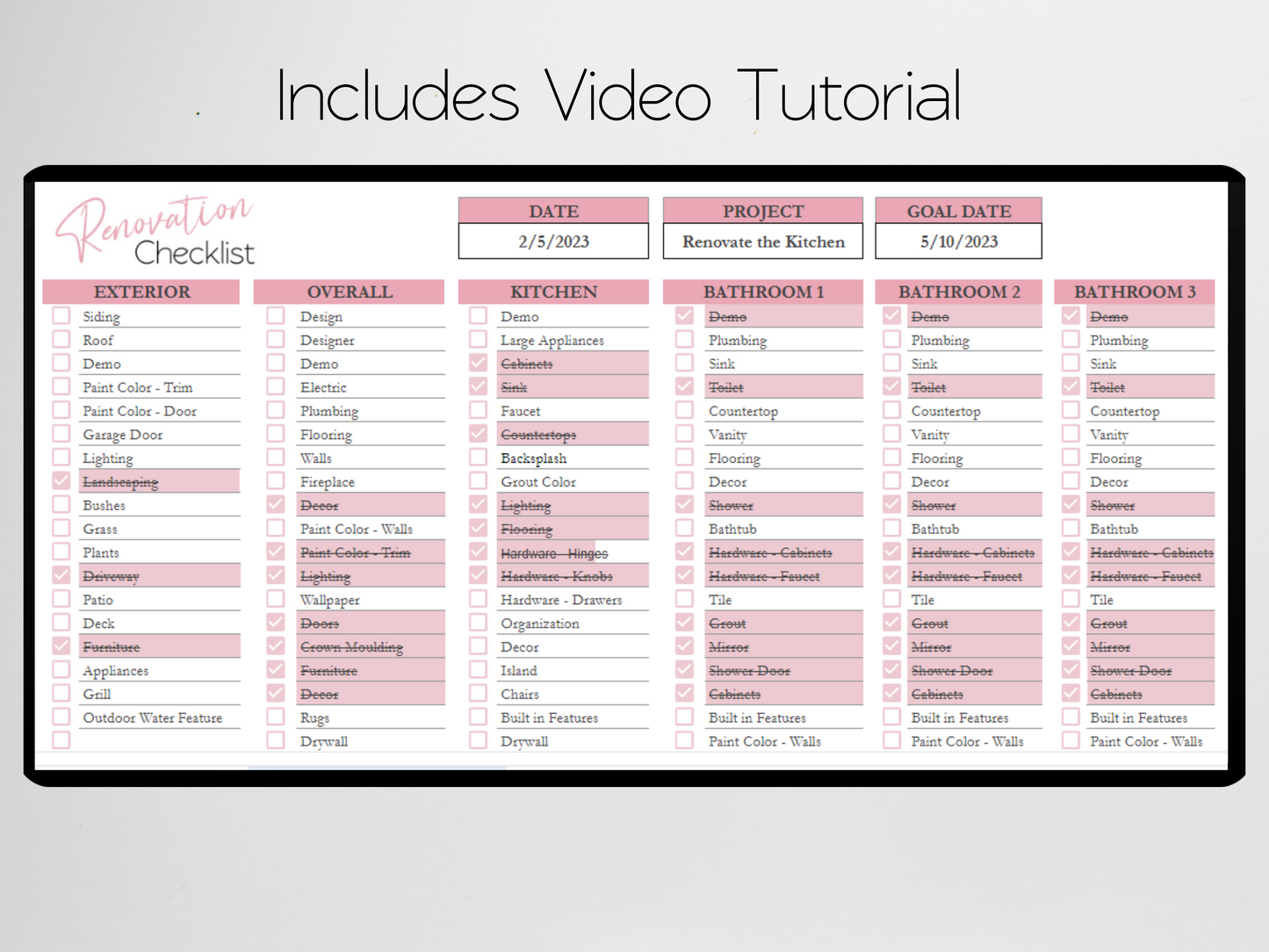 Home Renovation Checklist Template Google Sheets Excel Spreadsheet