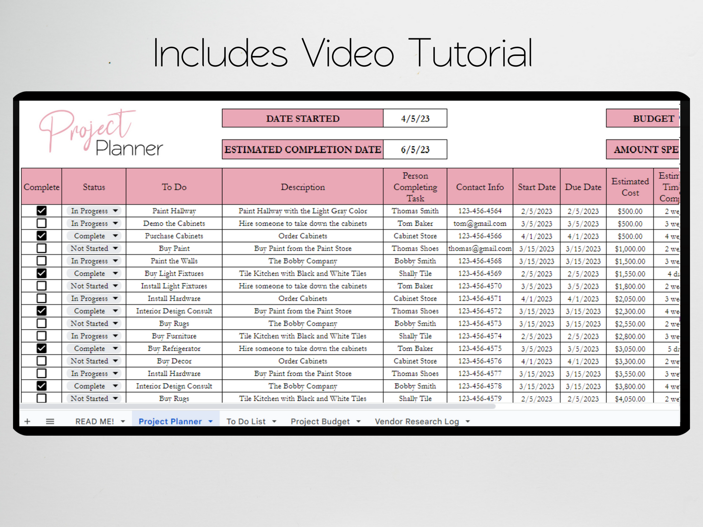 Project Planner Template Google Sheets Excel Spreadsheet