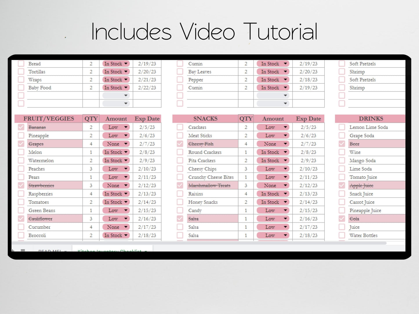Kitchen Inventory Checklist Excel Spreadsheet Google Sheets