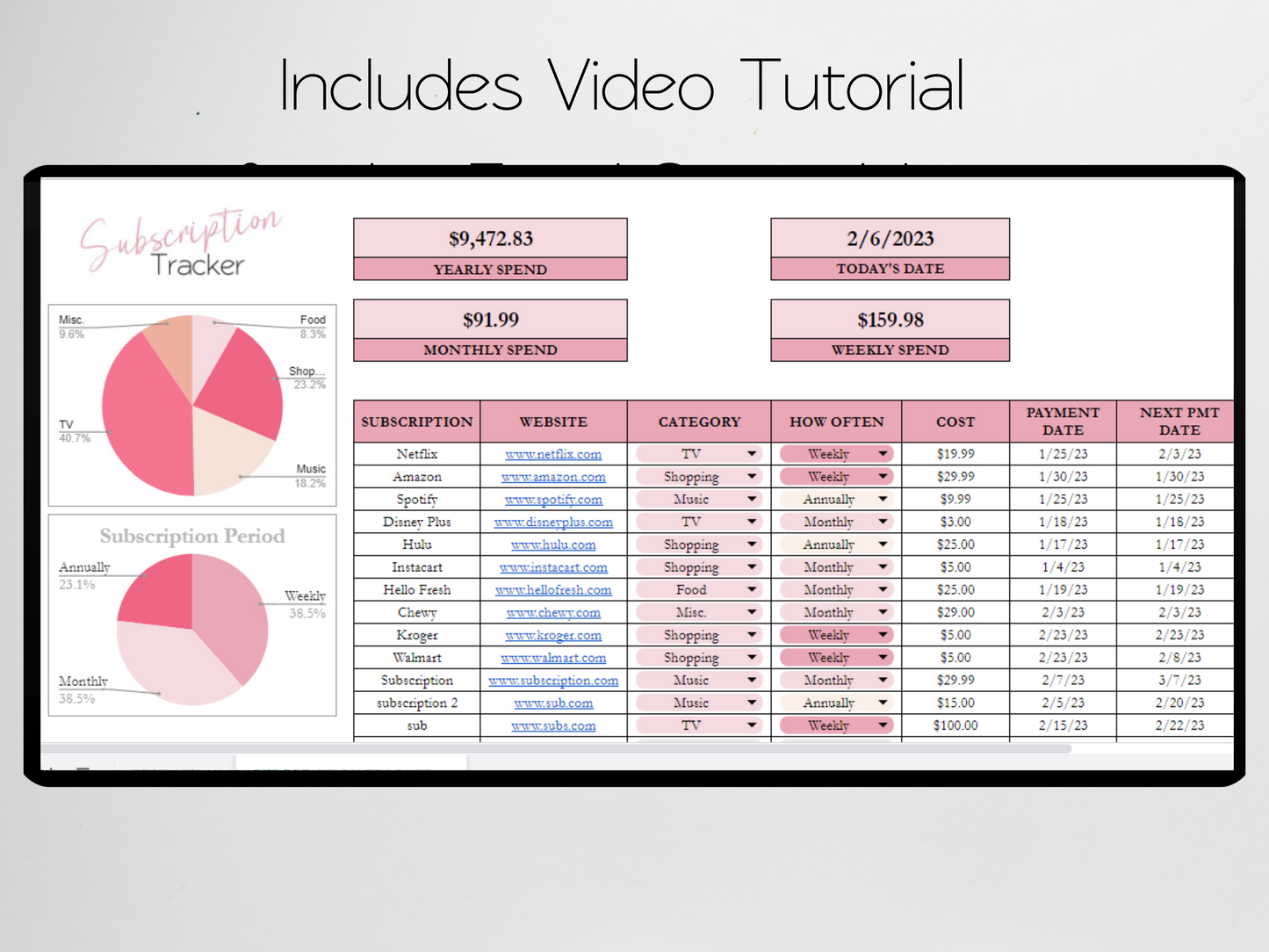 Subscription Tracker Template Google Sheets Excel Spreadsheet