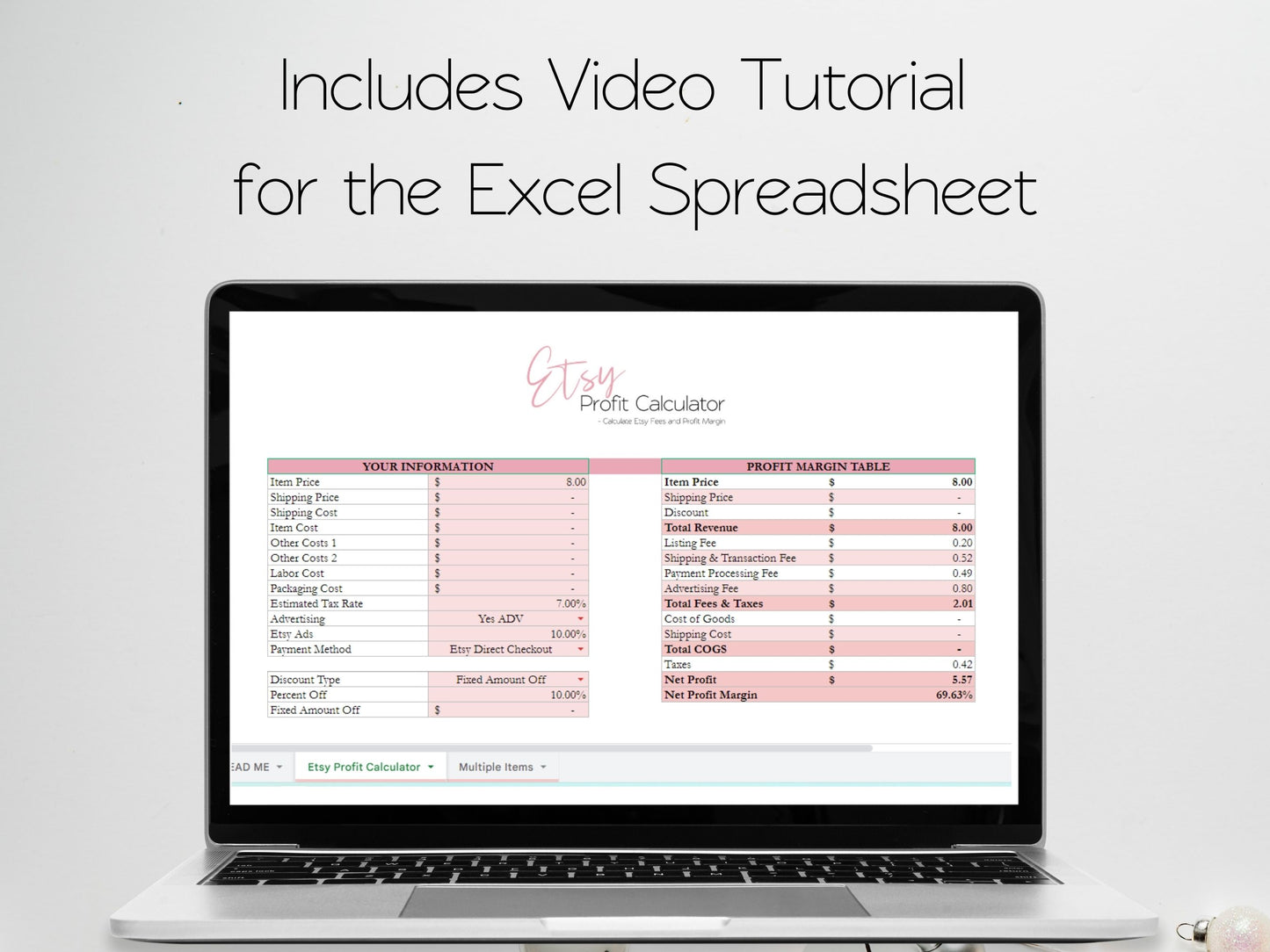 Etsy Profit Calculator, Etsy Fees Calculator, Etsy Profit Margin Calculator - Excel Spreadsheet Google Sheets