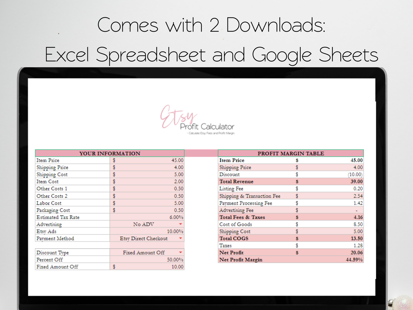 Ultimate Etsy Business Template Google Sheets Excel Spreadsheet