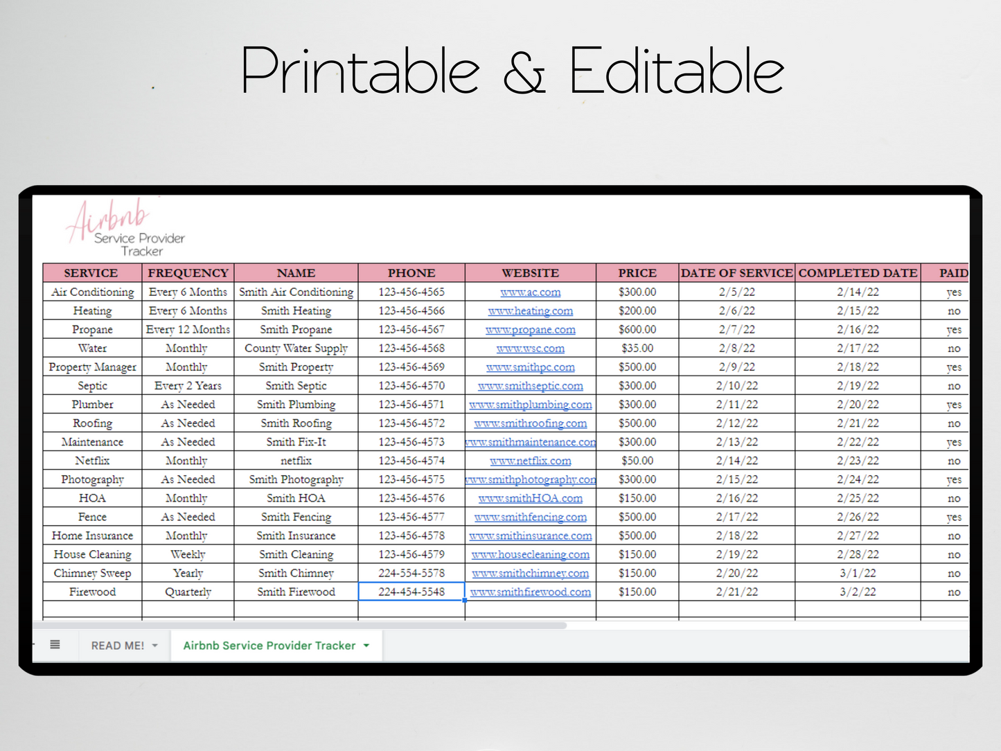 Airbnb Provider Checklist Template Google Sheets Excel Spreadsheet