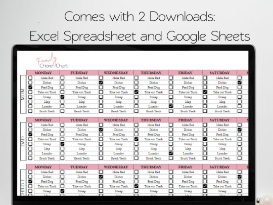 Family Chore Chart Template Google Sheets Excel Spreadsheet