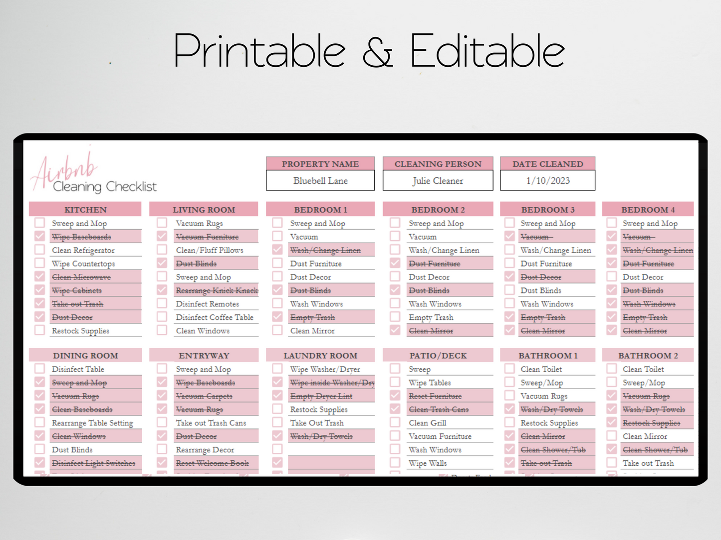 Airbnb Cleaning Checklist Template Google Sheets Excel Spreadsheet