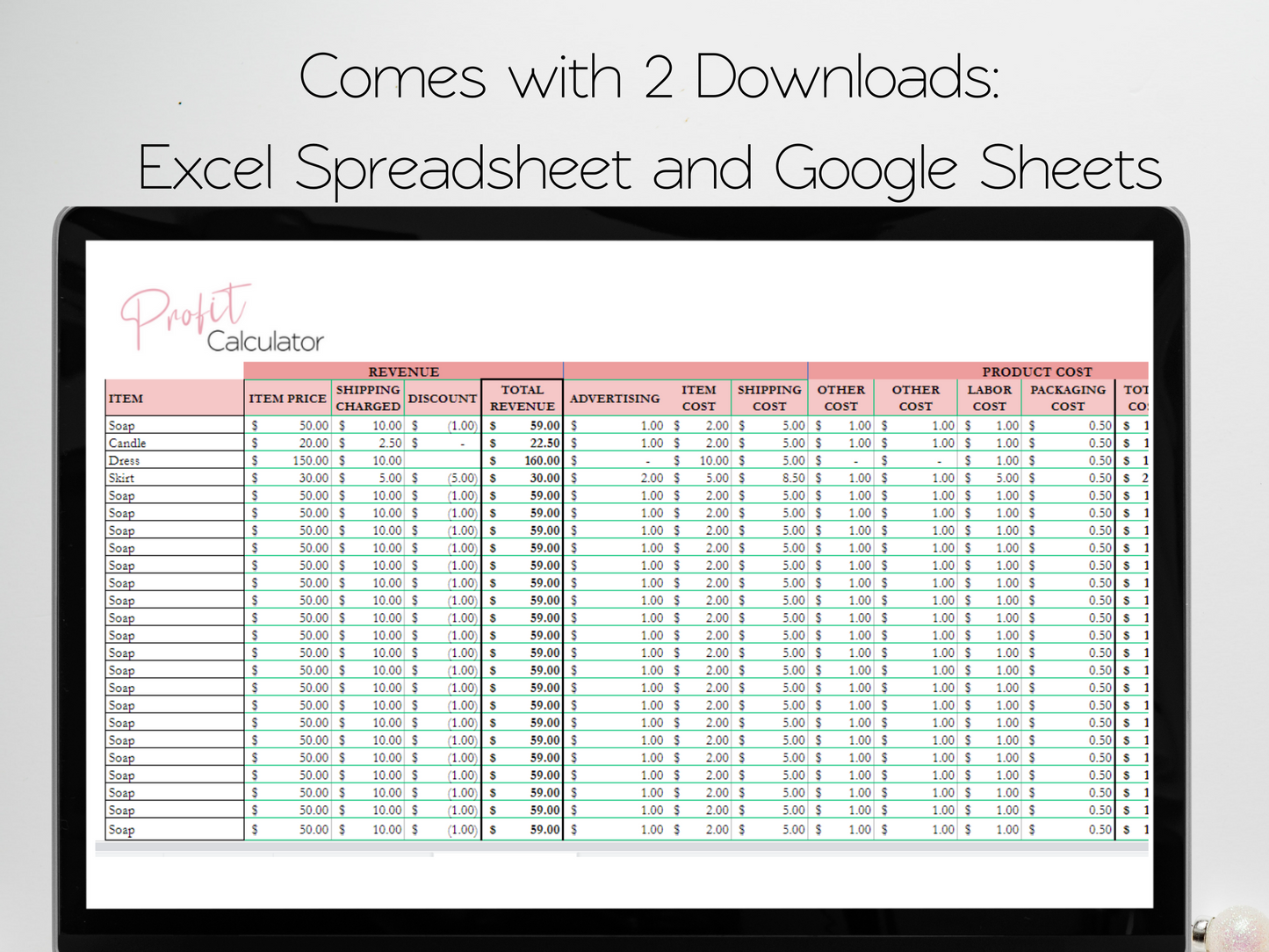 Profit Calculator Template Google Sheets Excel Spreadsheet