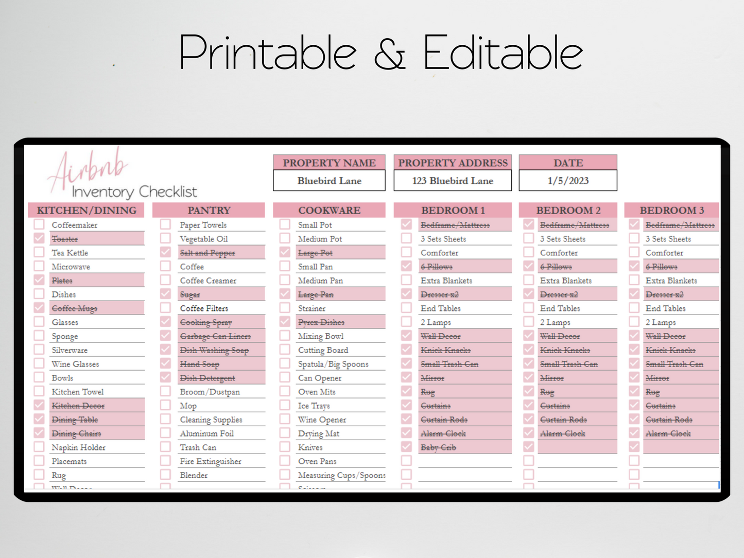 Airbnb Inventory Checklist Template Google Sheets Excel Spreadsheet