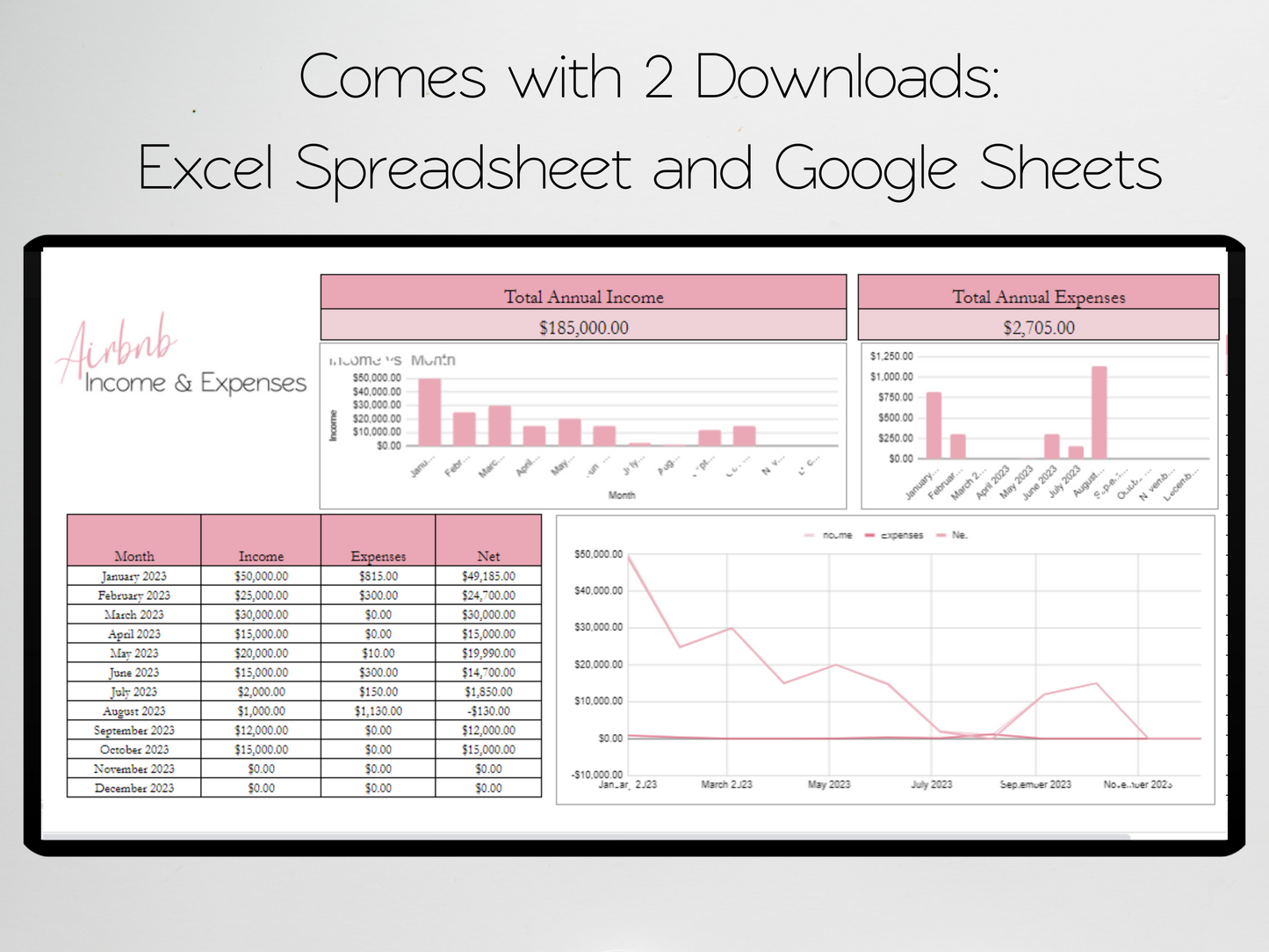 Airbnb Income and Expenses  Template Google Sheets Excel Spreadsheet