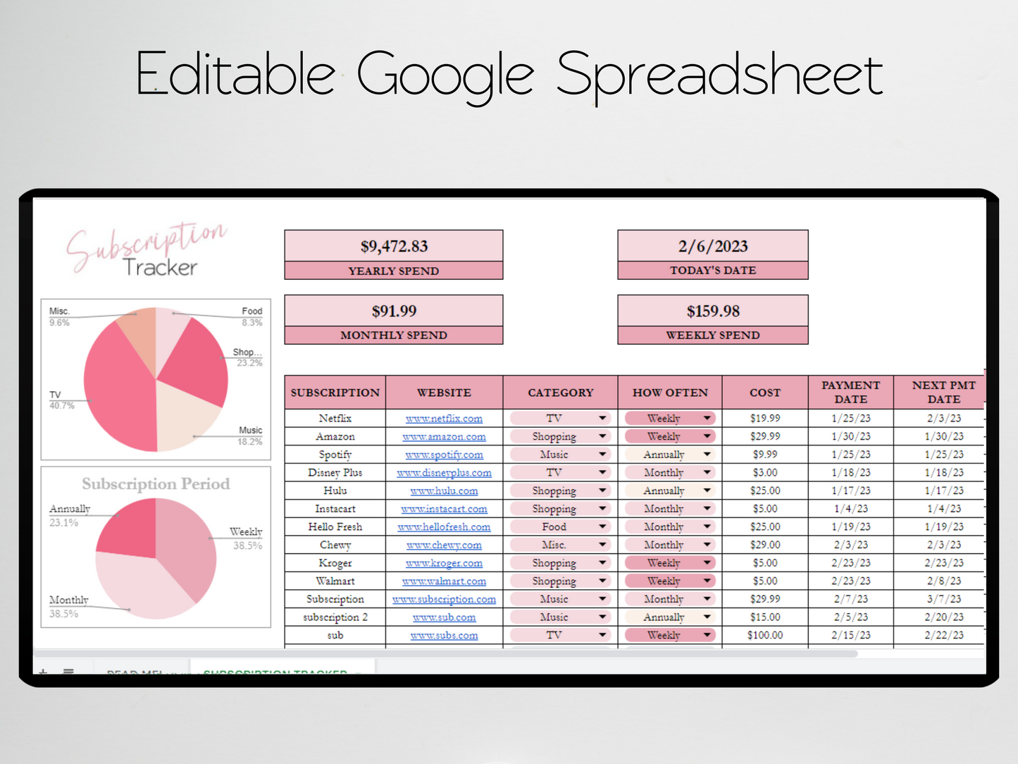 Subscription Tracker Template Google Sheets Excel Spreadsheet
