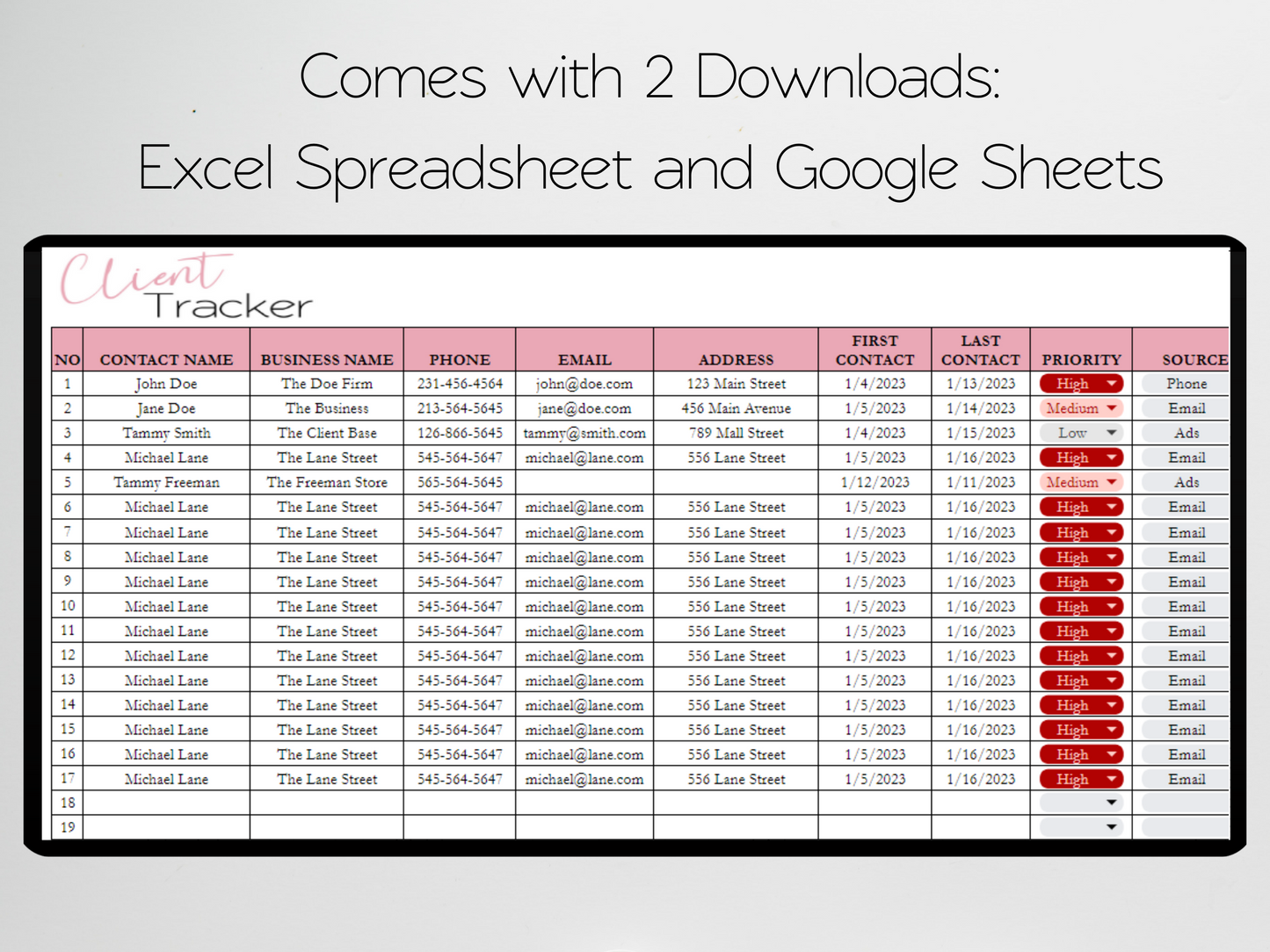 Client Tracker Template Google Sheets Excel Spreadsheet