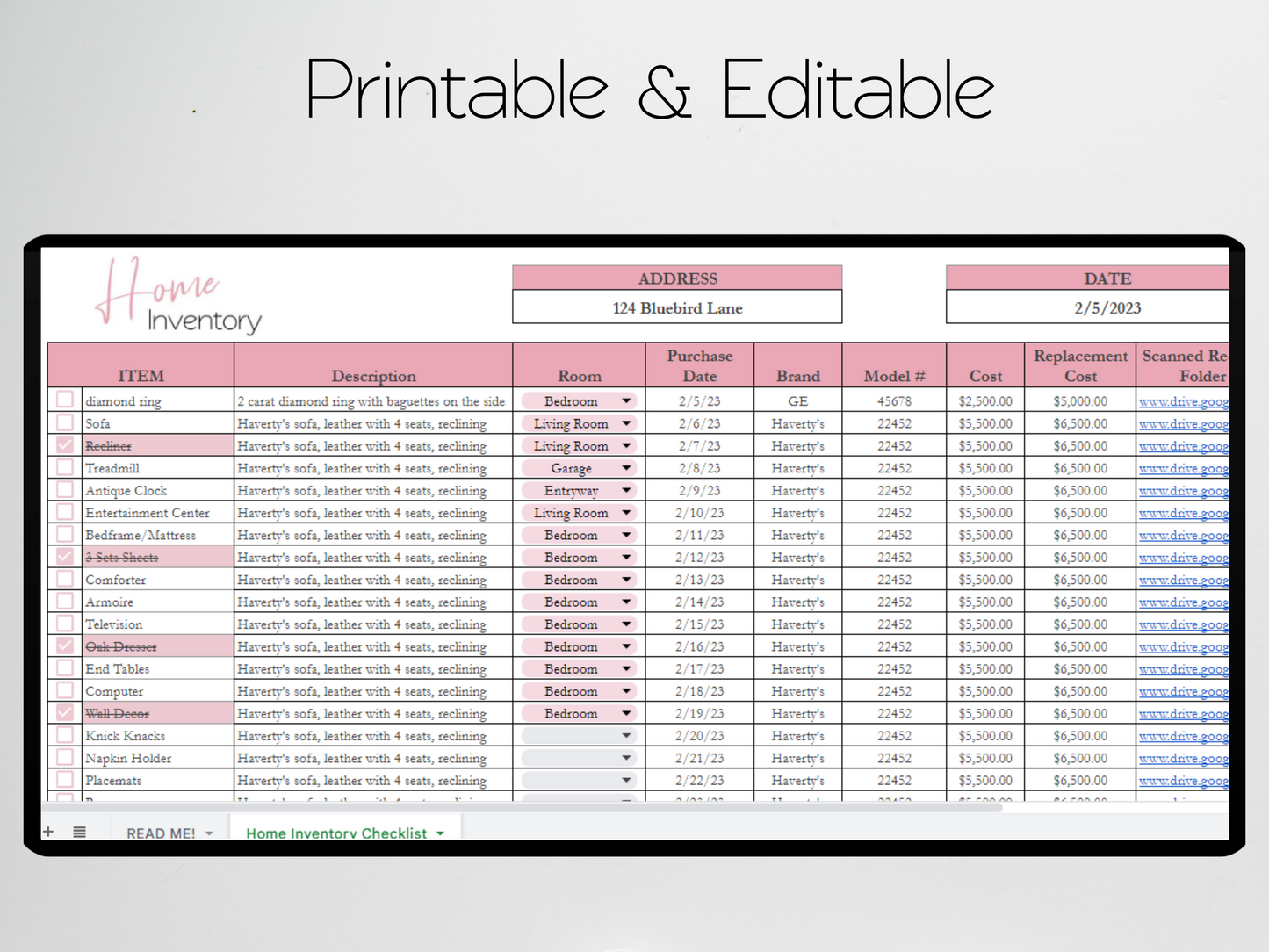 Home Inventory Checklist Template Google Sheets Excel Spreadsheet