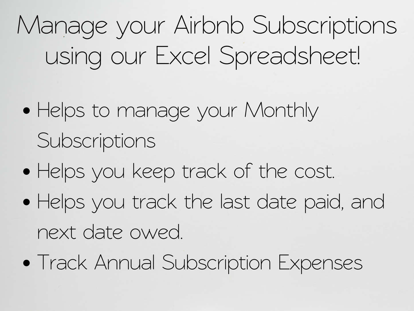 Airbnb Subscription Tracker Template Google Sheets Excel Spreadsheet