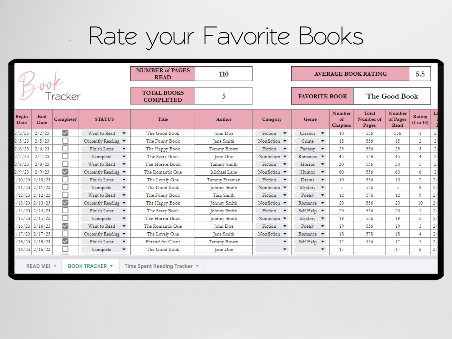 Book Tracker Template Google Sheets Excel Spreadsheet