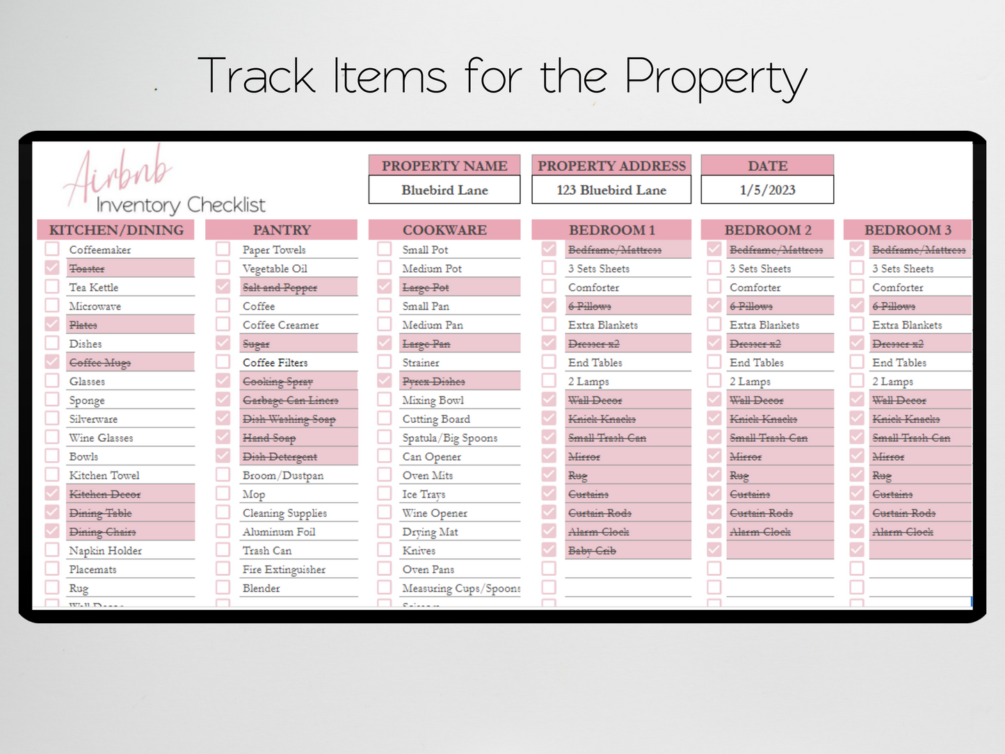 Airbnb Inventory Checklist Template Google Sheets Excel Spreadsheet