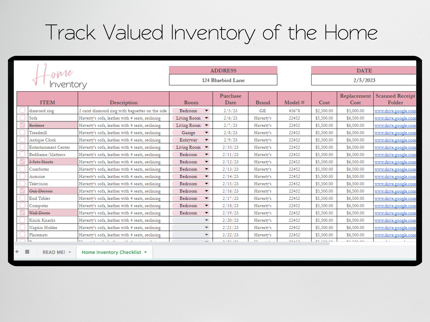 Home Inventory Checklist Template Google Sheets Excel Spreadsheet