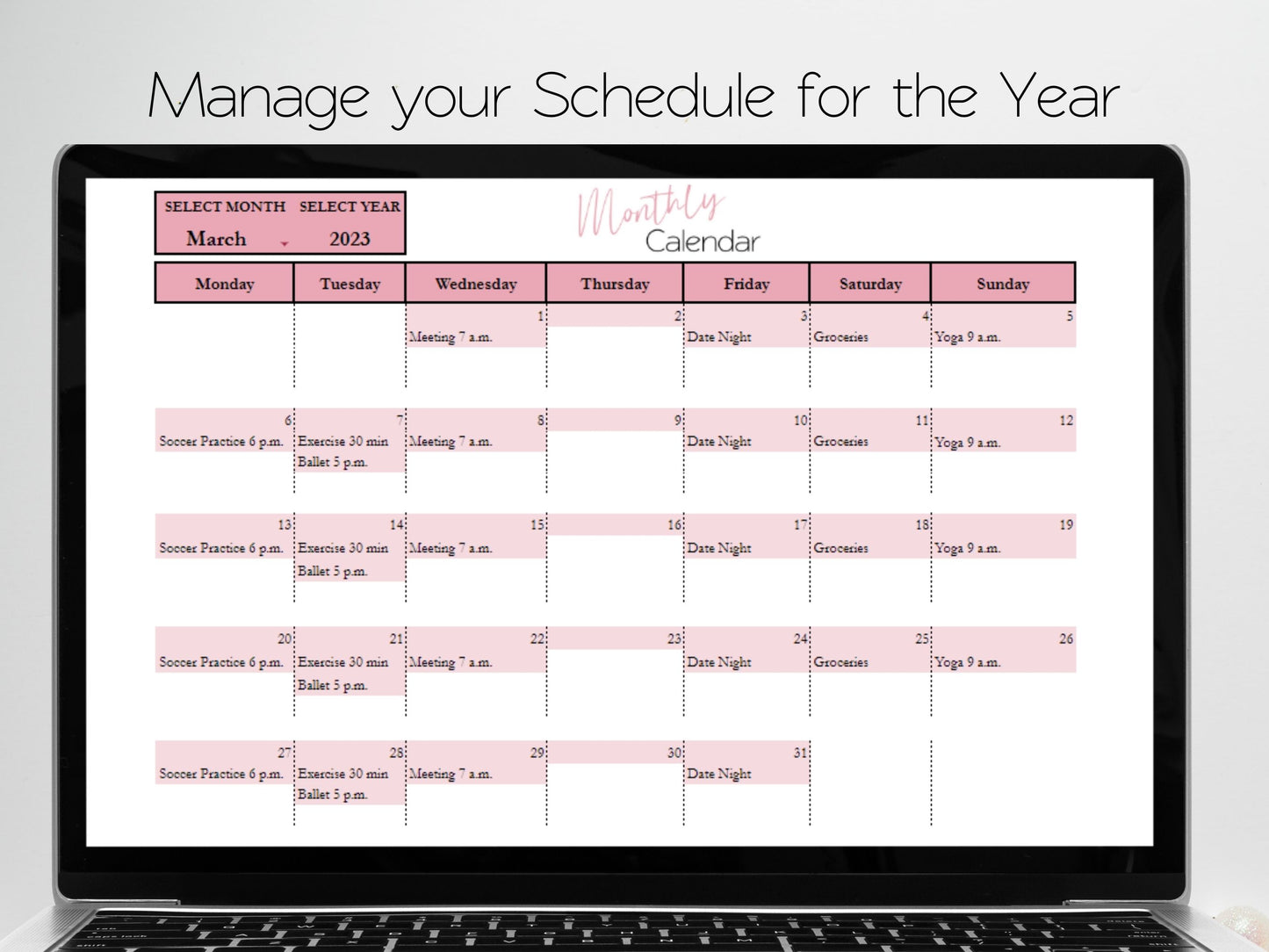 Monthly Calendar Template Google Sheets