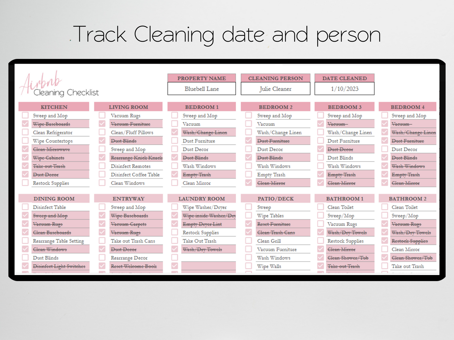Airbnb Cleaning Checklist Template Google Sheets Excel Spreadsheet
