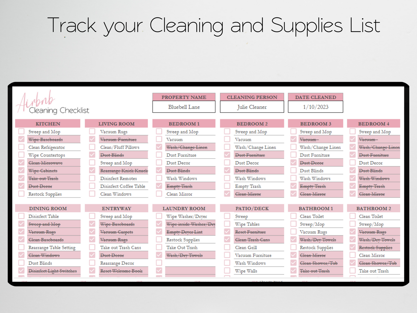 Airbnb Cleaning Checklist Template Google Sheets Excel Spreadsheet