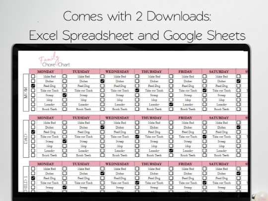 Family Chore Chart Template Google Sheets Excel Spreadsheet