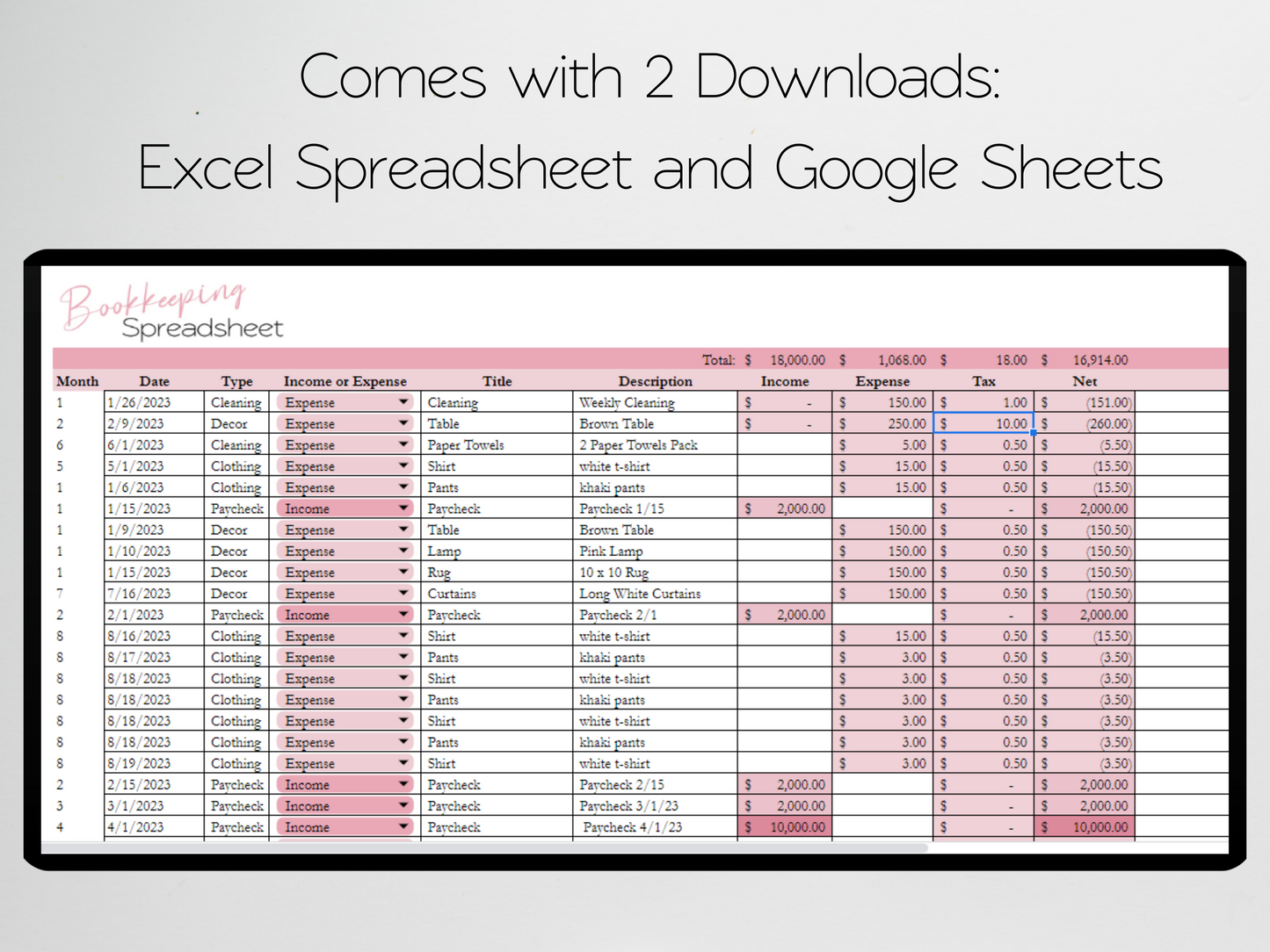 Bookkeeping Template Google Sheets Excel Spreadsheet