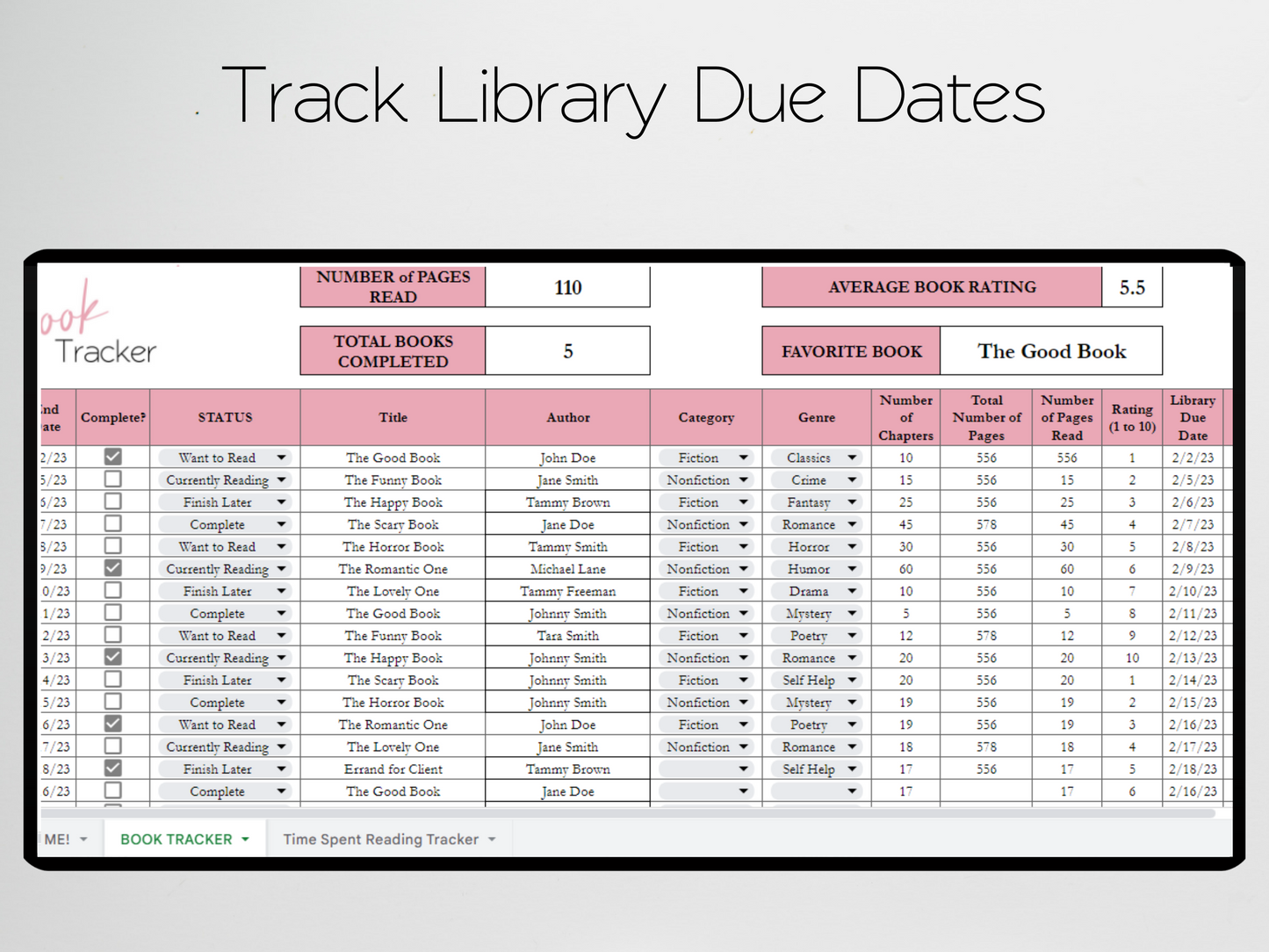 Book Tracker Template Google Sheets Excel Spreadsheet