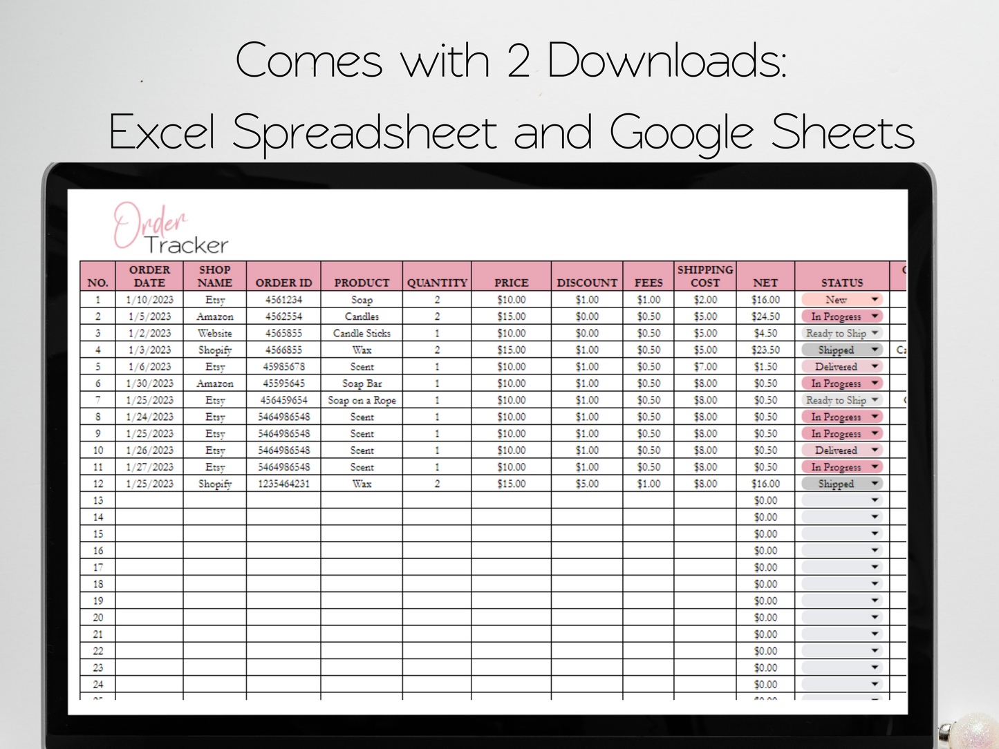 Ultimate Etsy Business Template Google Sheets Excel Spreadsheet