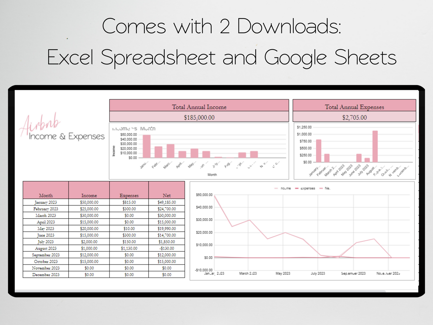 Airbnb Income and Expenses  Template Google Sheets Excel Spreadsheet