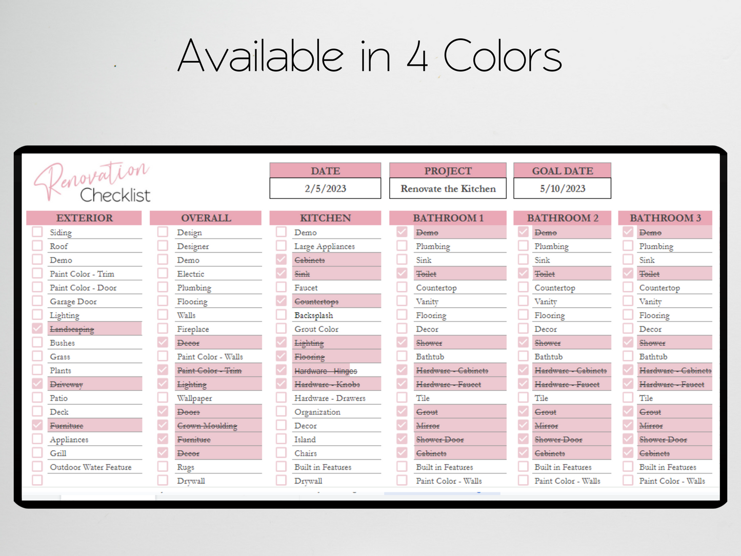 Home Renovation Checklist Template Google Sheets Excel Spreadsheet
