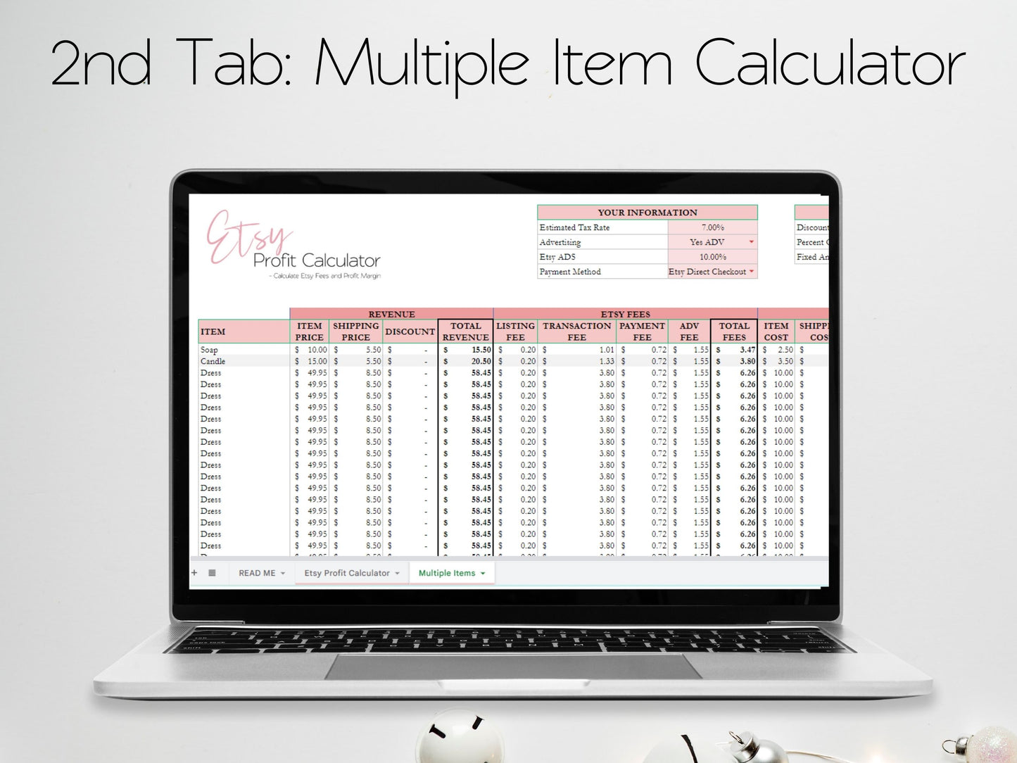 Etsy Profit Calculator, Etsy Fees Calculator, Etsy Profit Margin Calculator - Excel Spreadsheet Google Sheets