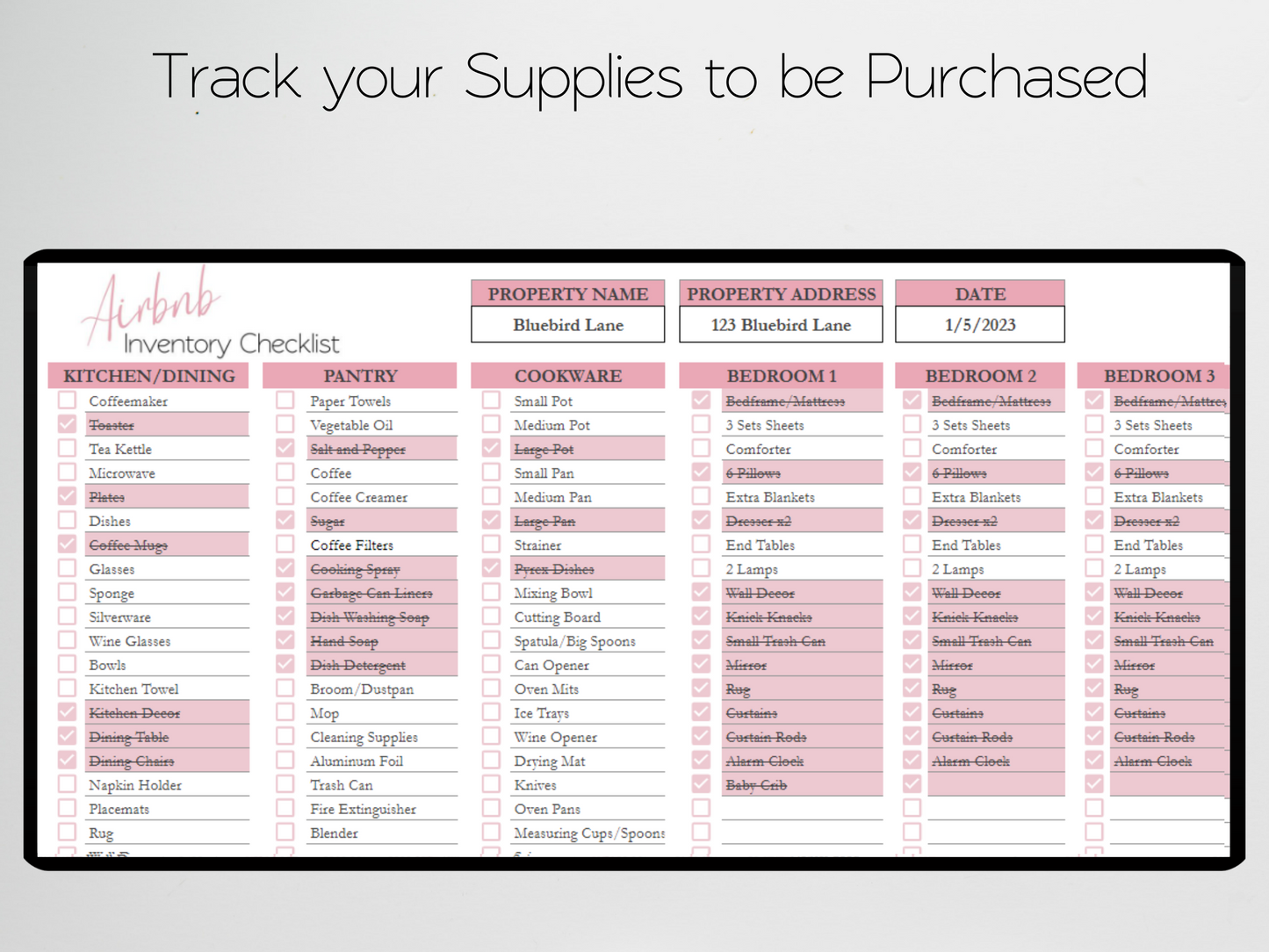 Airbnb Inventory Checklist Template Google Sheets Excel Spreadsheet