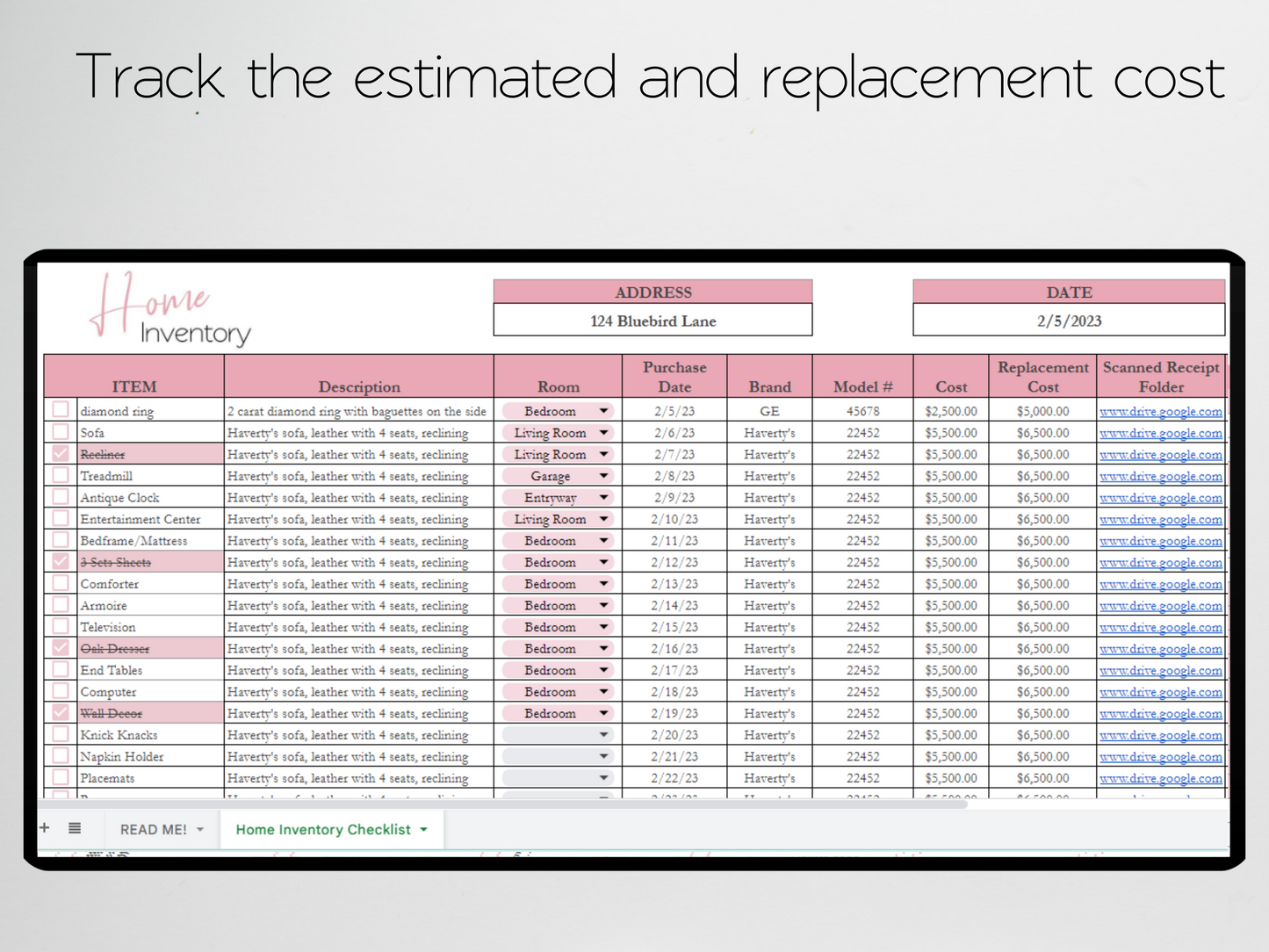 Home Inventory Checklist Template Google Sheets Excel Spreadsheet