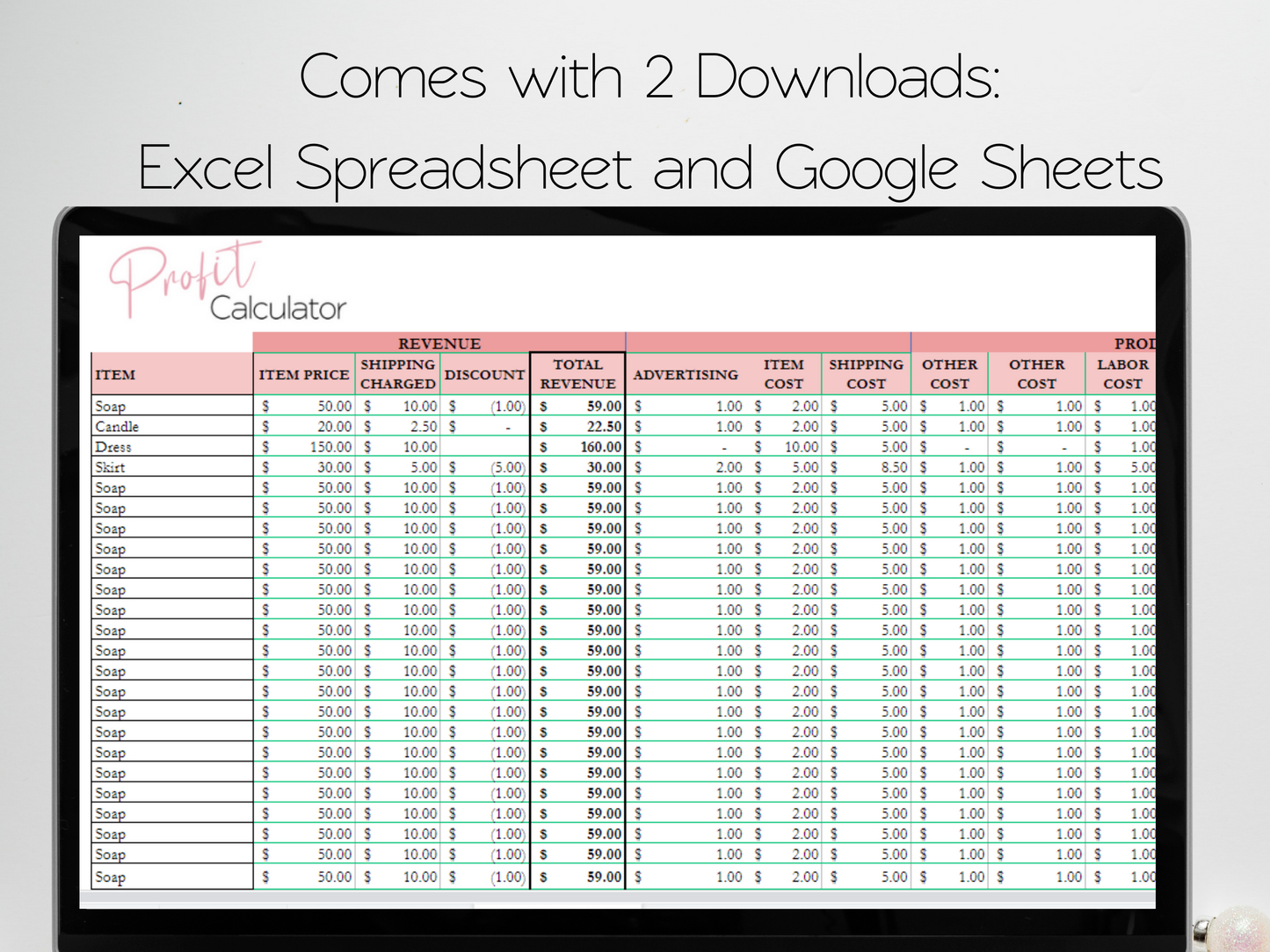 Profit Calculator Template Google Sheets Excel Spreadsheet