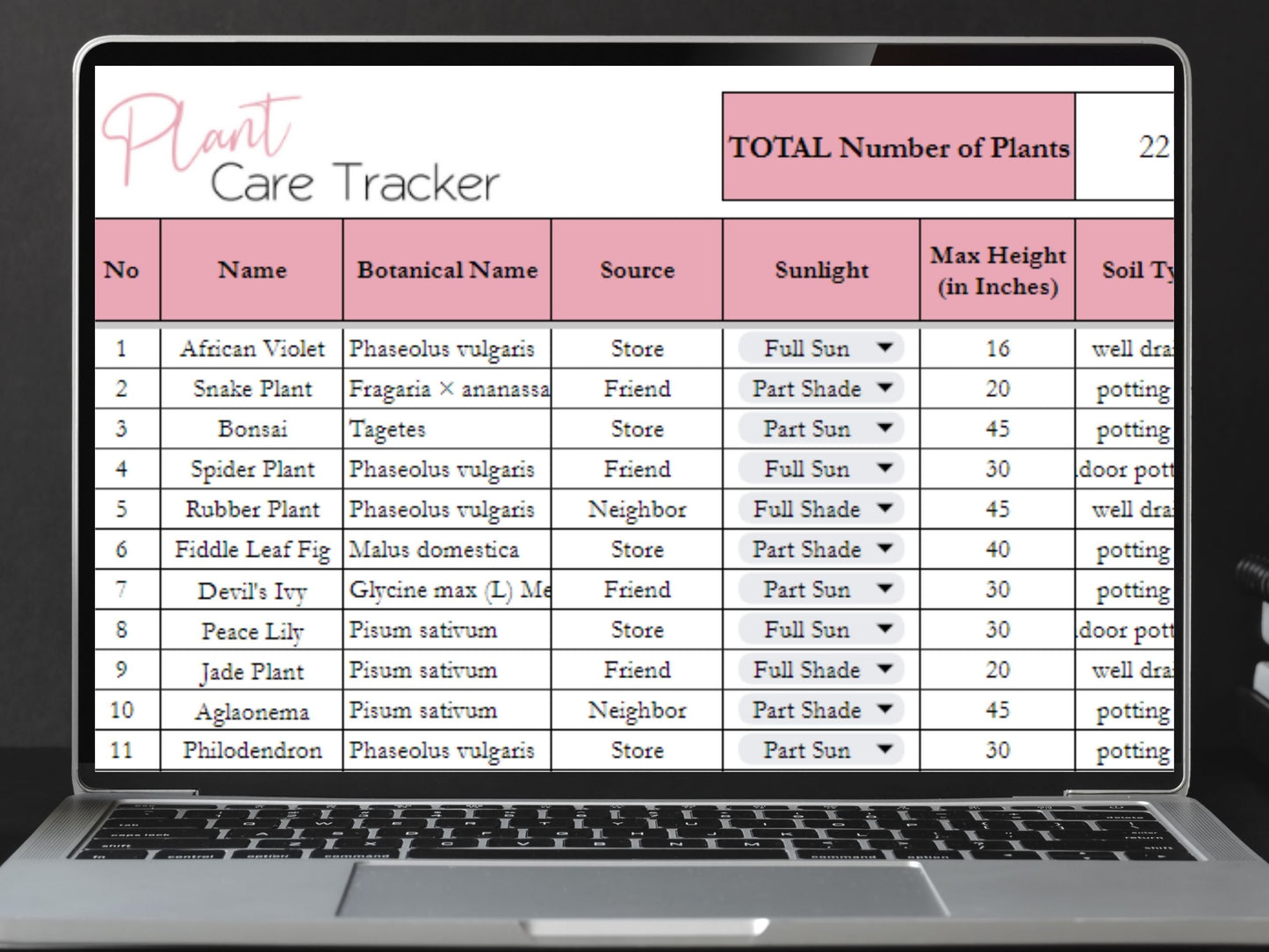 Plant Care Tracker Template Excel Spreadsheet Google Sheets