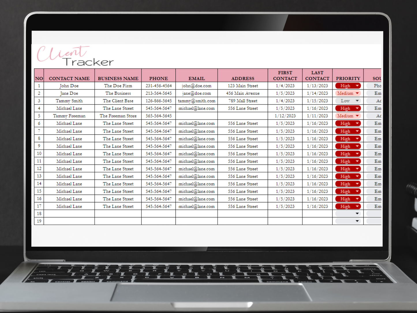 Client Tracker Template Google Sheets Excel Spreadsheet