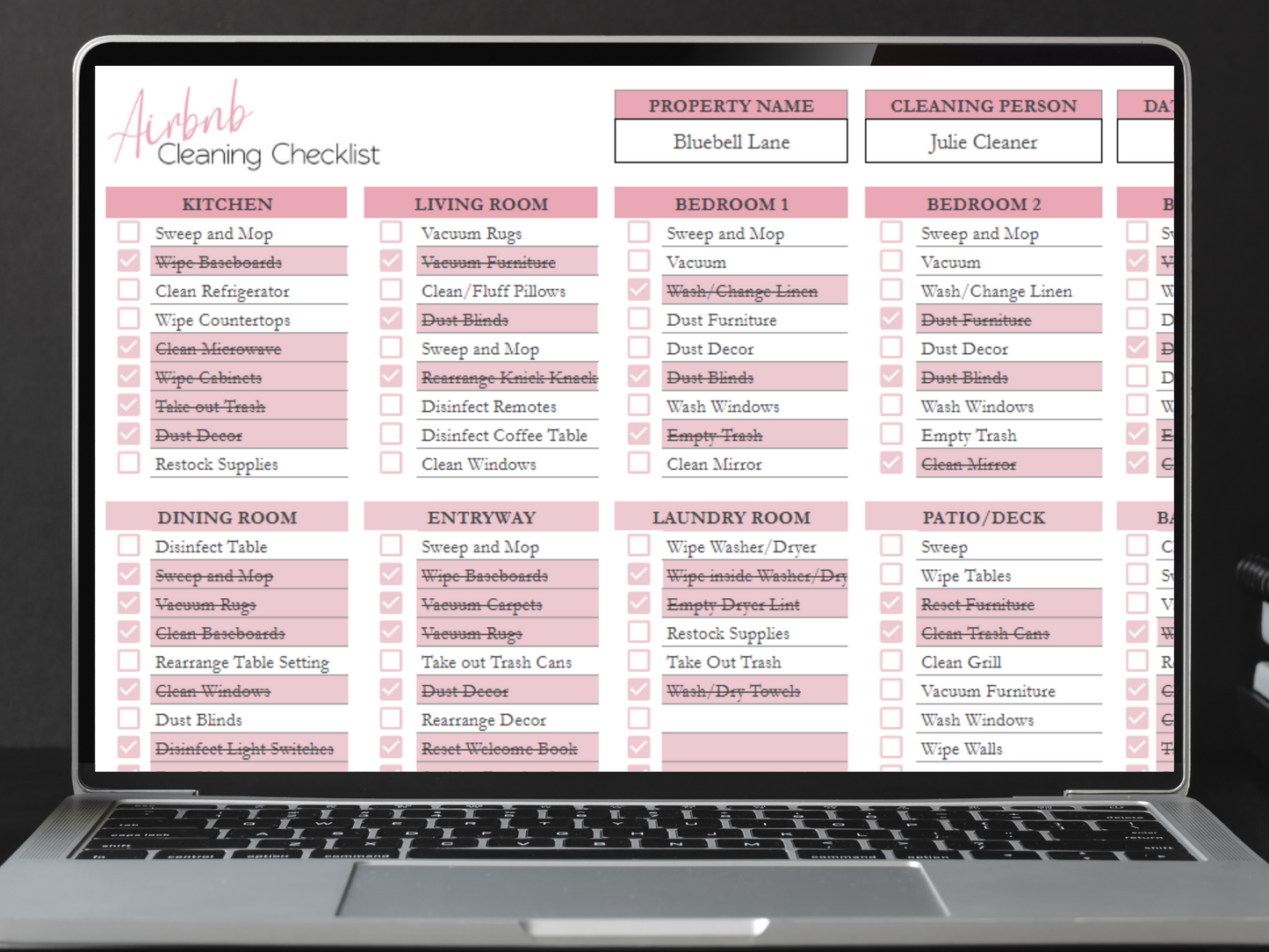 Airbnb Cleaning Checklist Template Google Sheets Excel Spreadsheet