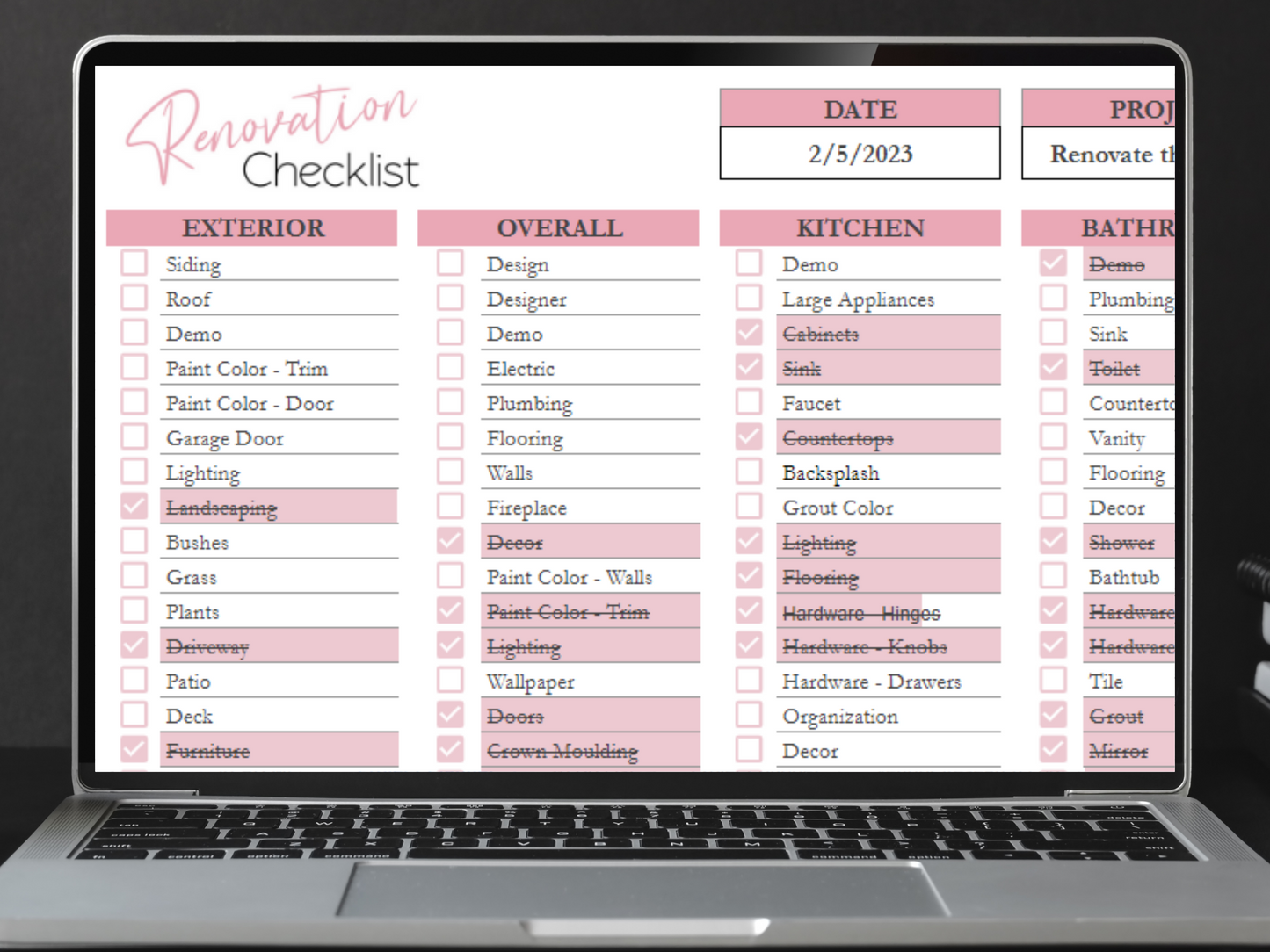 Home Renovation Checklist Template Google Sheets Excel Spreadsheet