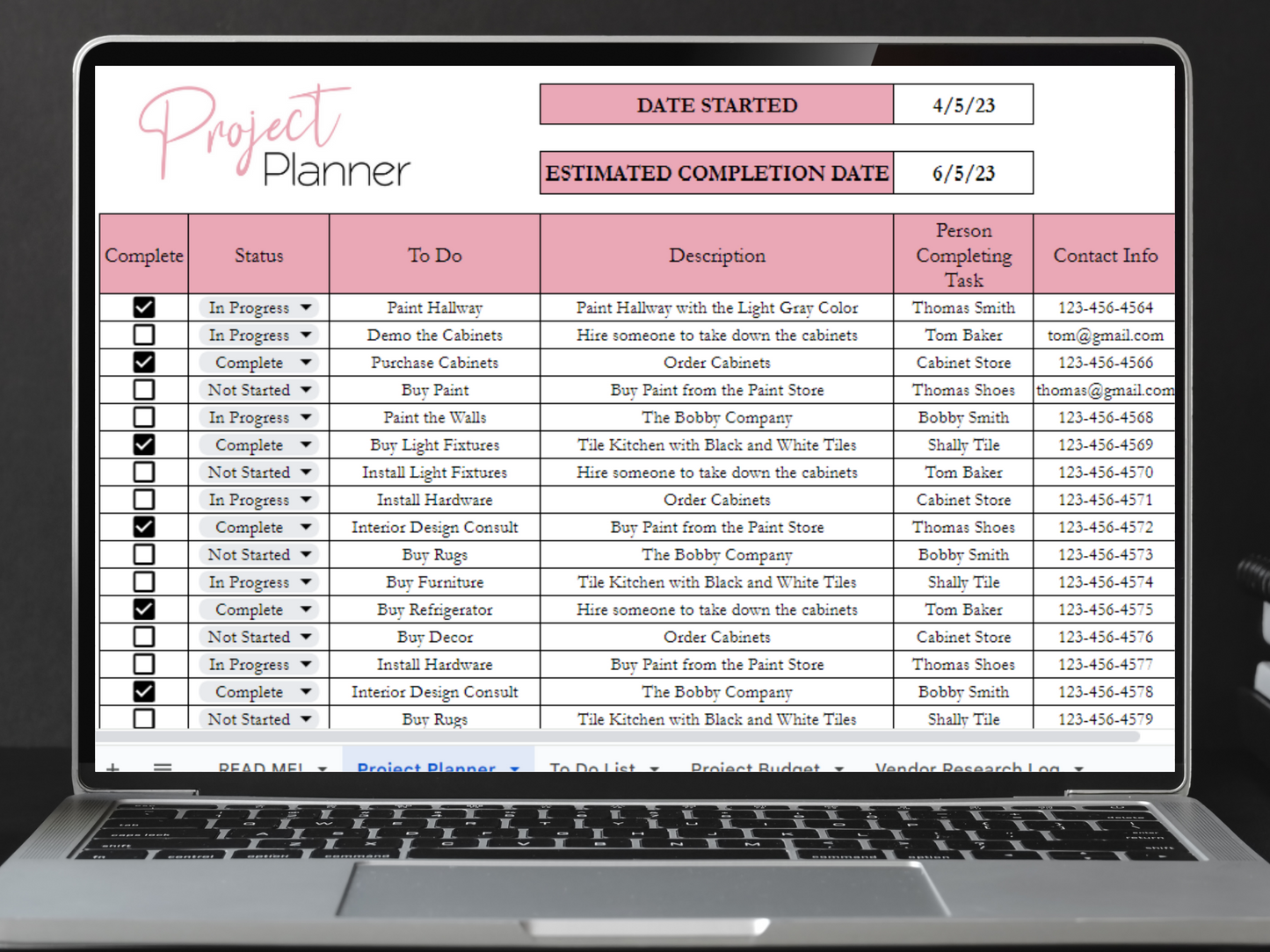 Project Planner Template Google Sheets Excel Spreadsheet
