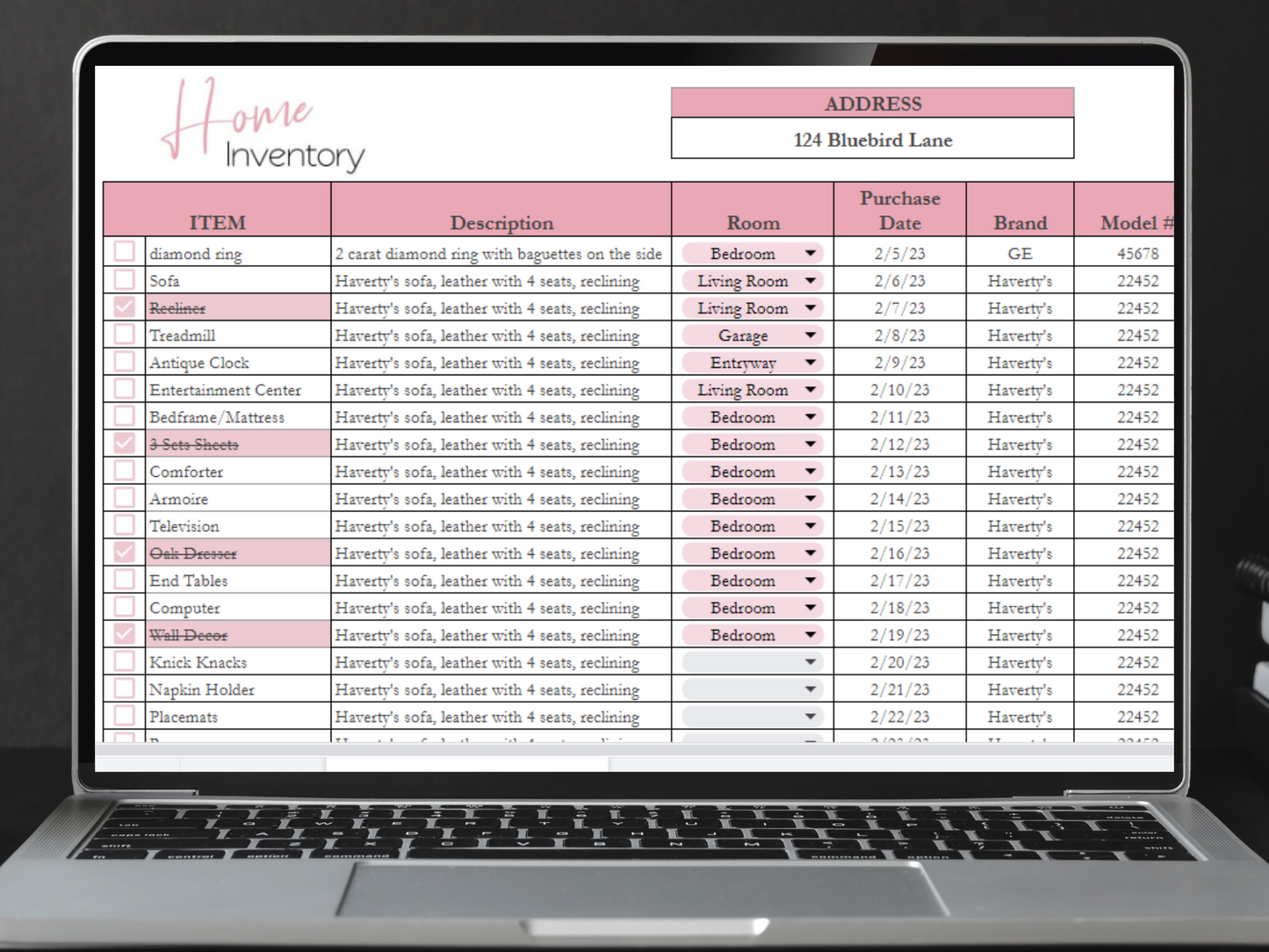 Home Inventory Checklist Template Google Sheets Excel Spreadsheet