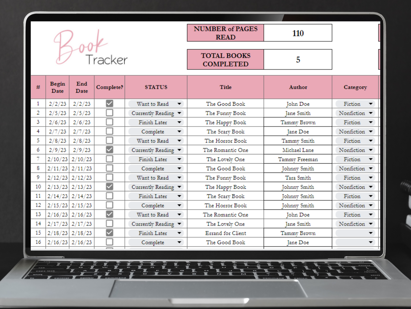 Book Tracker Template Google Sheets Excel Spreadsheet