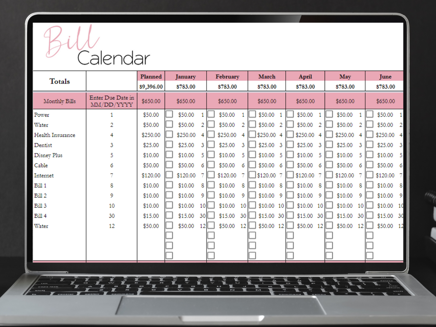 Bill Calendar Template Google Sheets Excel Spreadsheet