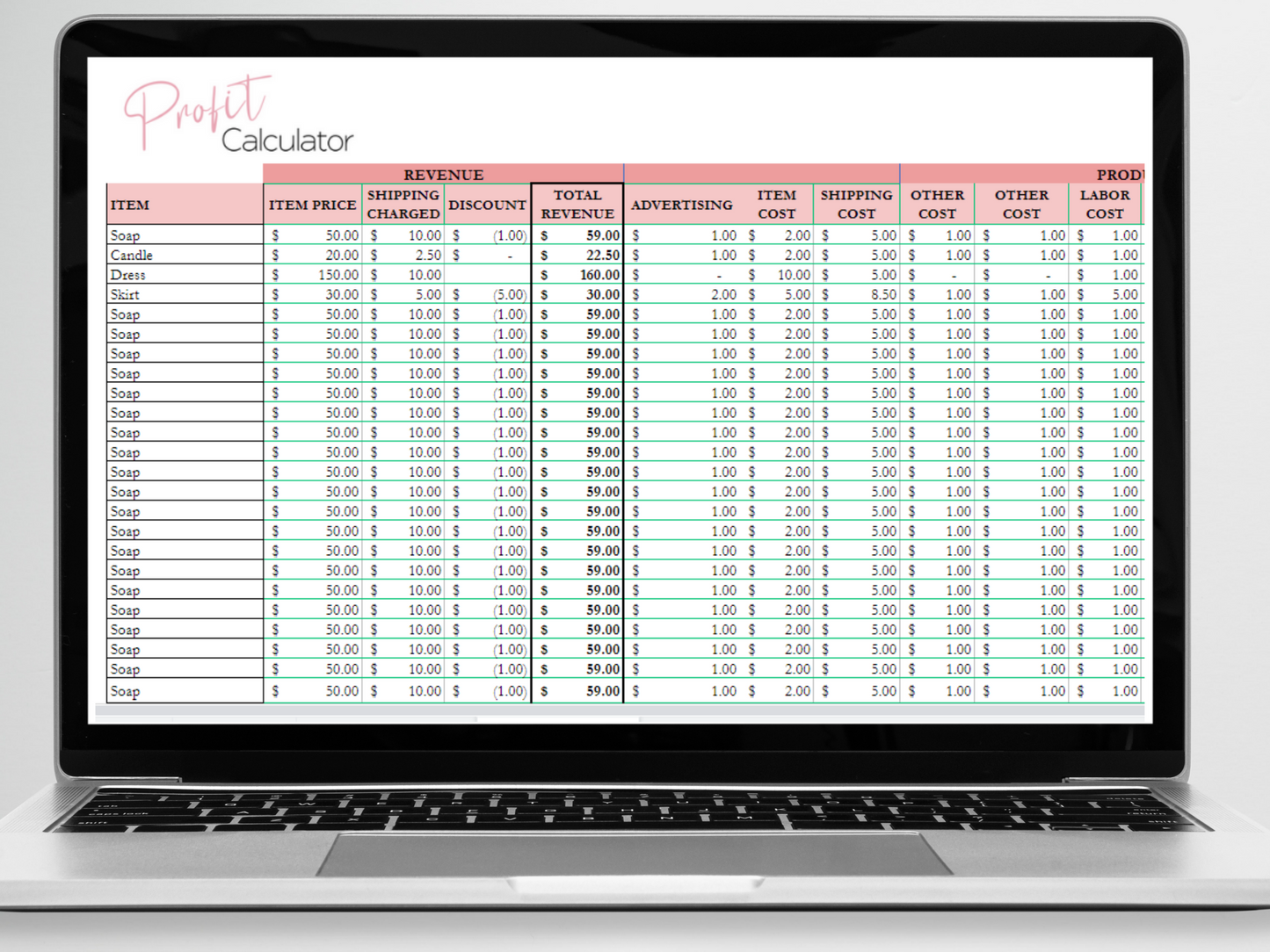 Profit Calculator Template Google Sheets Excel Spreadsheet