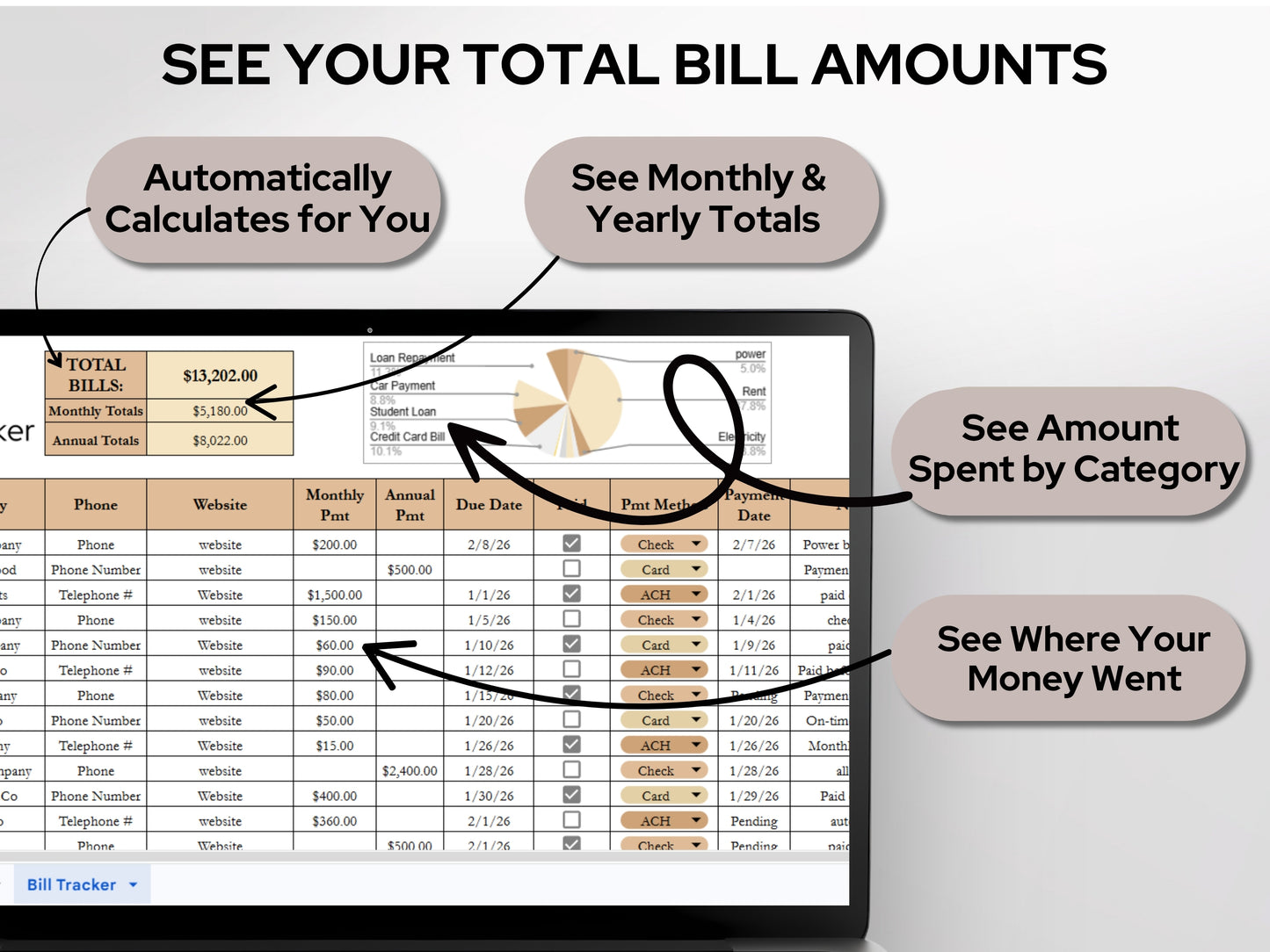 Bill Payment Tracker: Minimalist Monthly Expense Spreadsheet Template (Google Sheets & Excel)