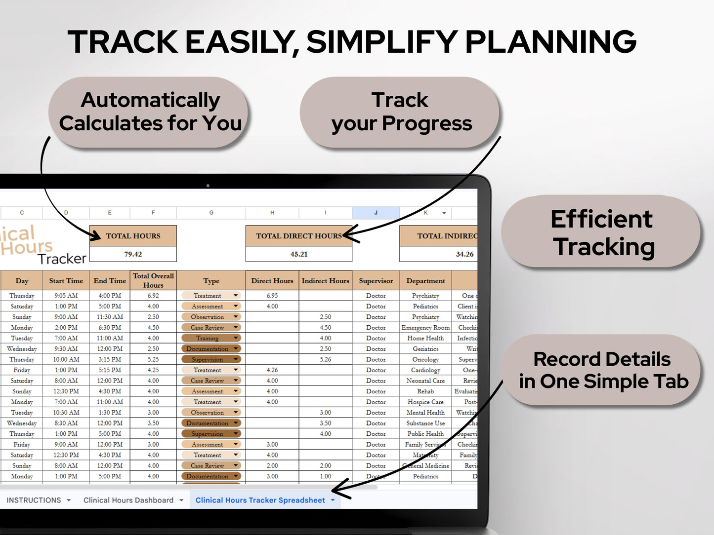 Clinical Hours Tracking Sheet: (Google Sheets & Excel Template) - A Simple Spreadsheet, Stay Organized While in School