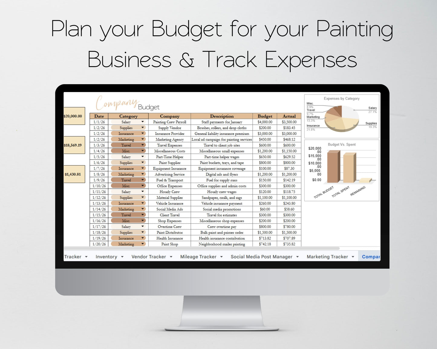 Painting Business Template Google Sheets & Excel Spreadsheet for Painters, Contractors & Handyman