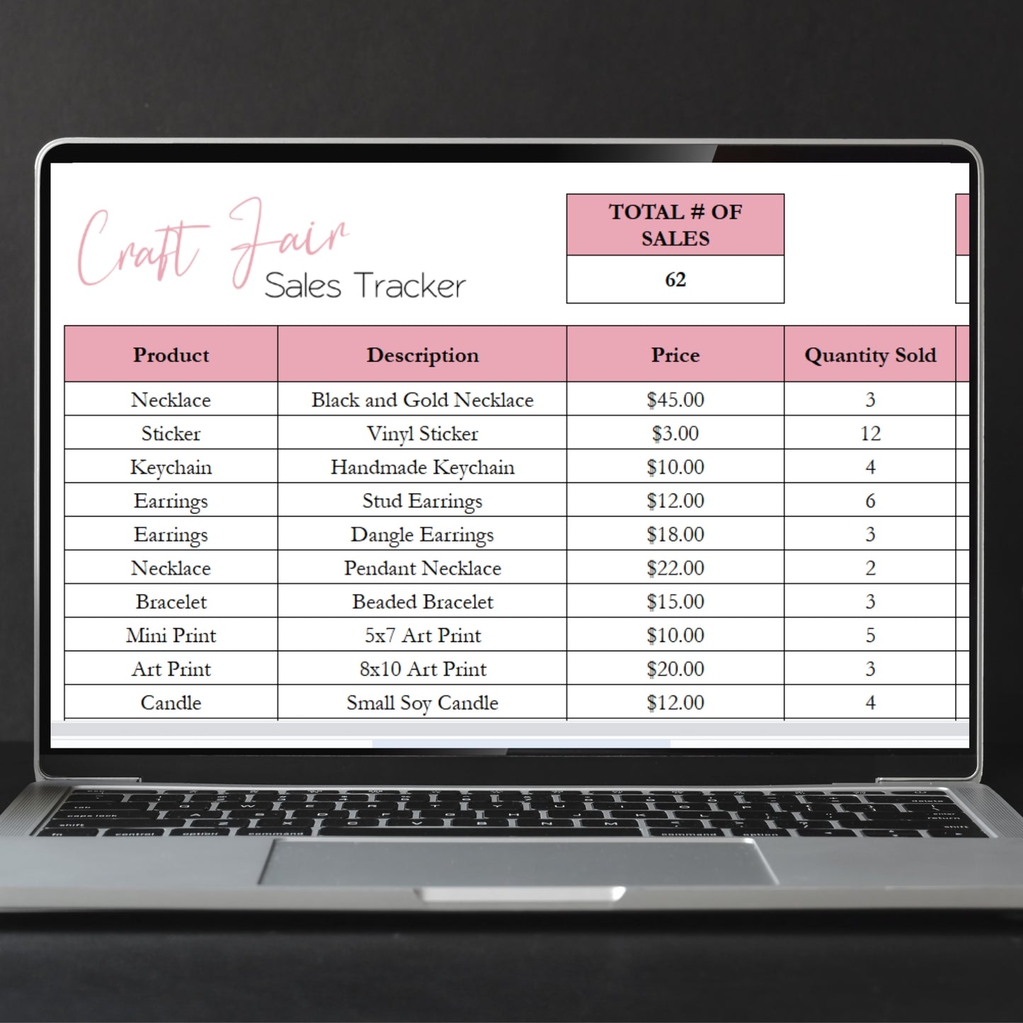 Craft Fair Sales Tracker Template Google Sheets and Excel Spreadsheet