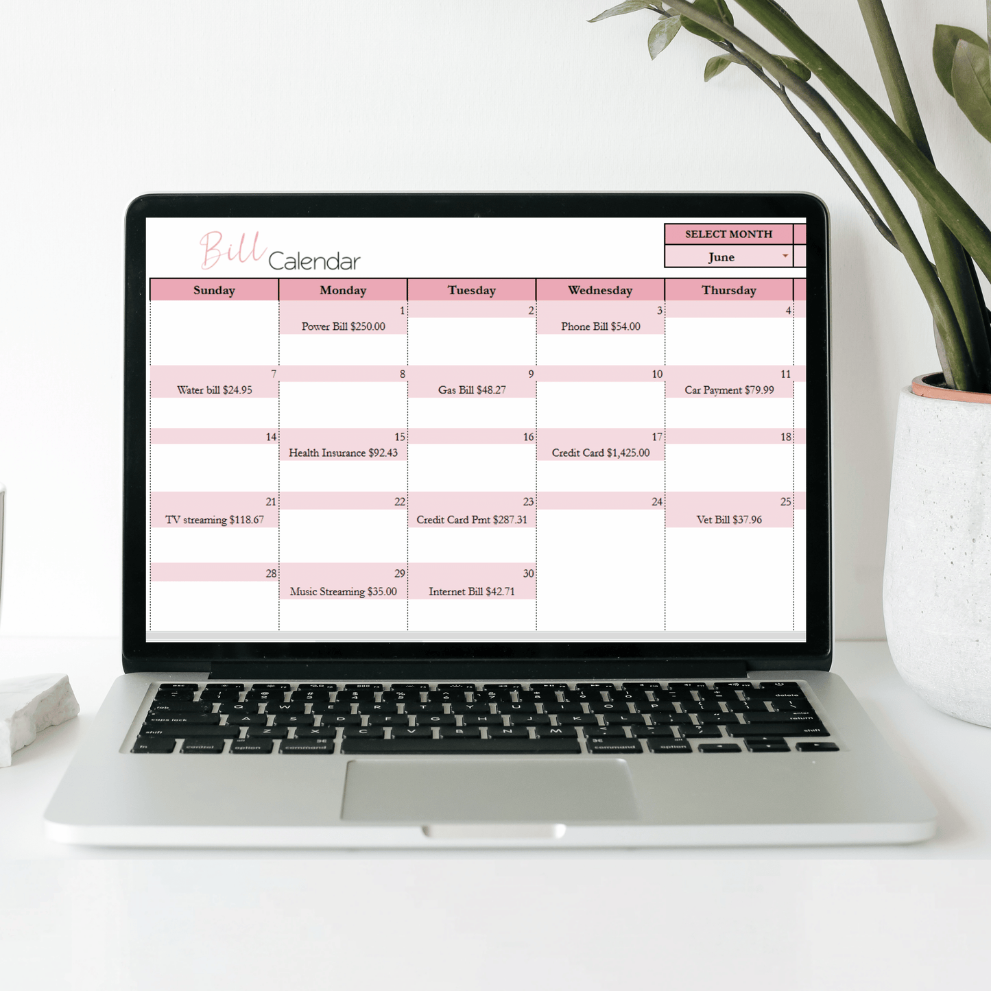 Bill Calendar Excel and Google Sheets Spreadsheet Template | Automated Monthly Bill & Due Date Tracker