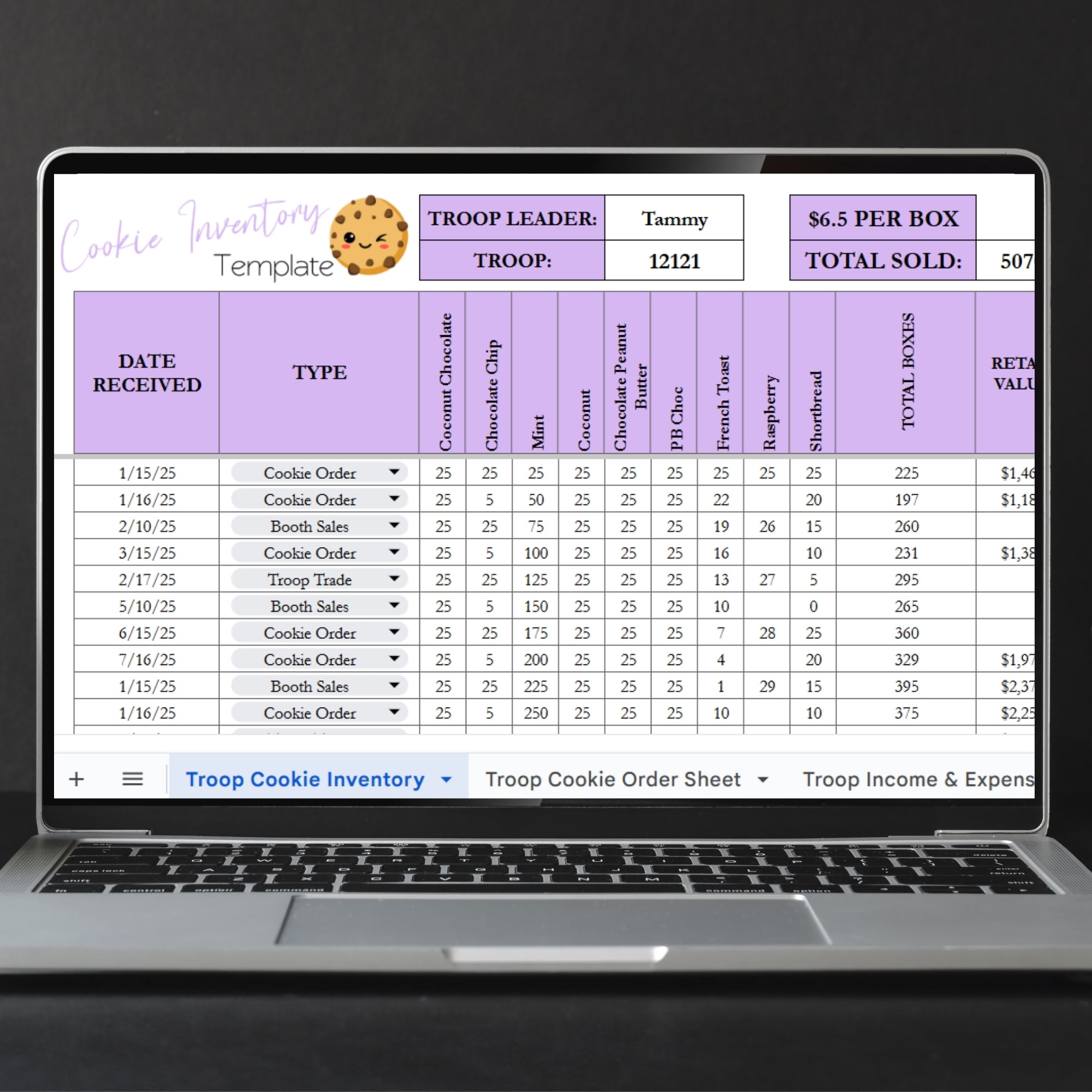 Cookie Sales Spreadsheet Template Bundle, Cookie Inventory Tracker for ...